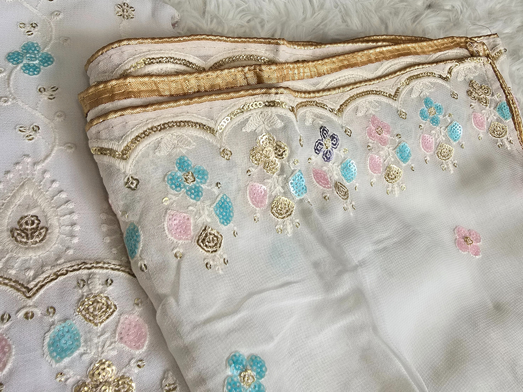 Unstitched White & Pastel Colours Suit