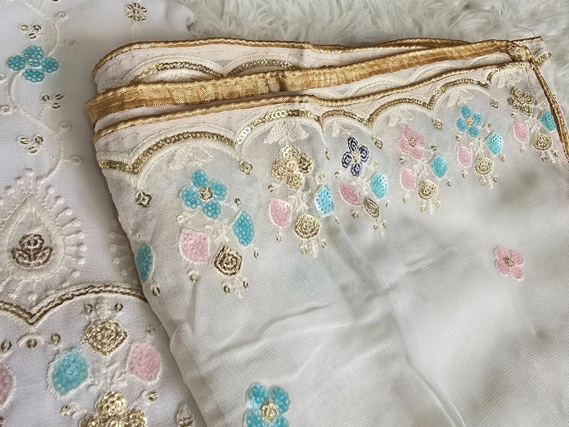 Unstitched White & Pastel Colours Suit
