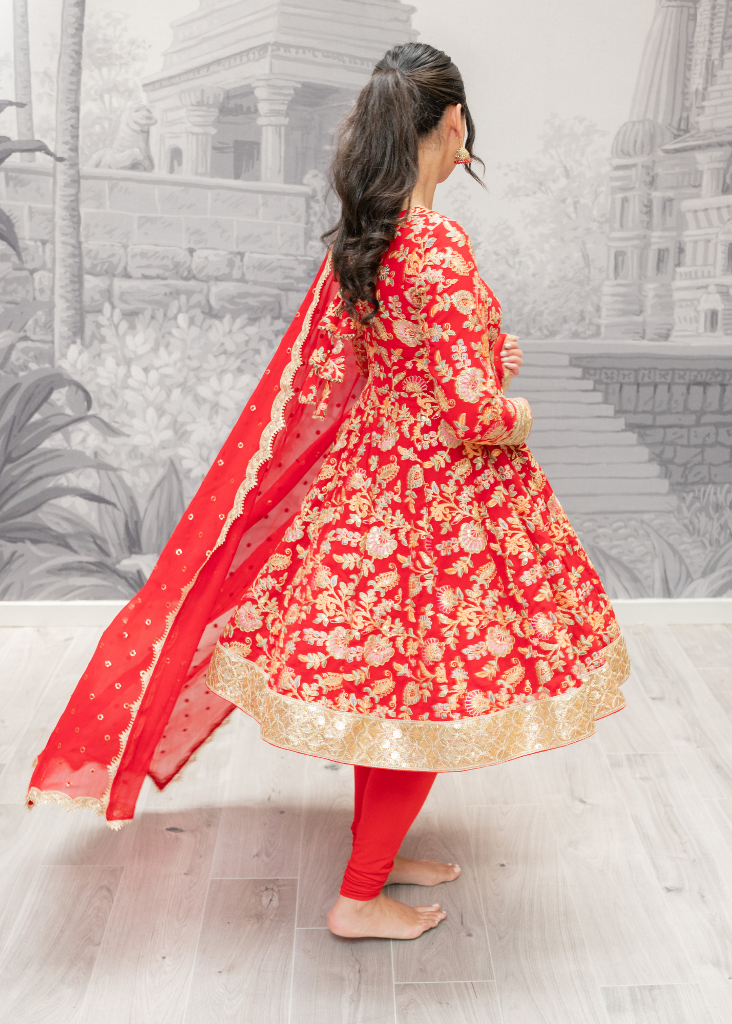 Amrita Red & Multicolour Anarkali Pajami Suit (sizes 6-10)
