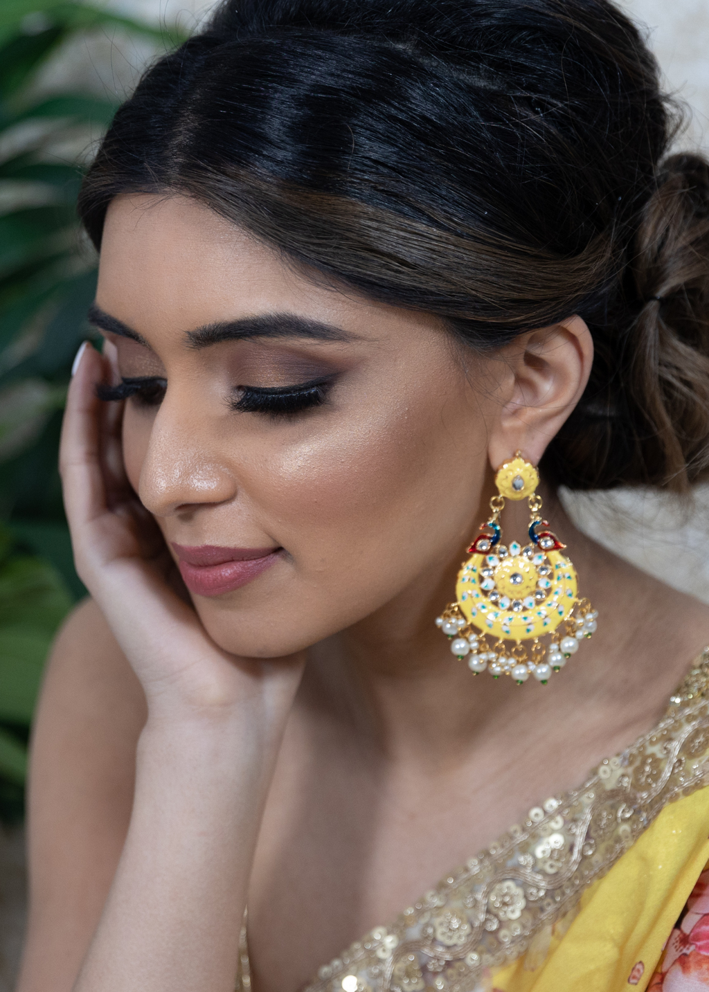 Moorni Lemon Yellow Meenakari Peacock Earrings