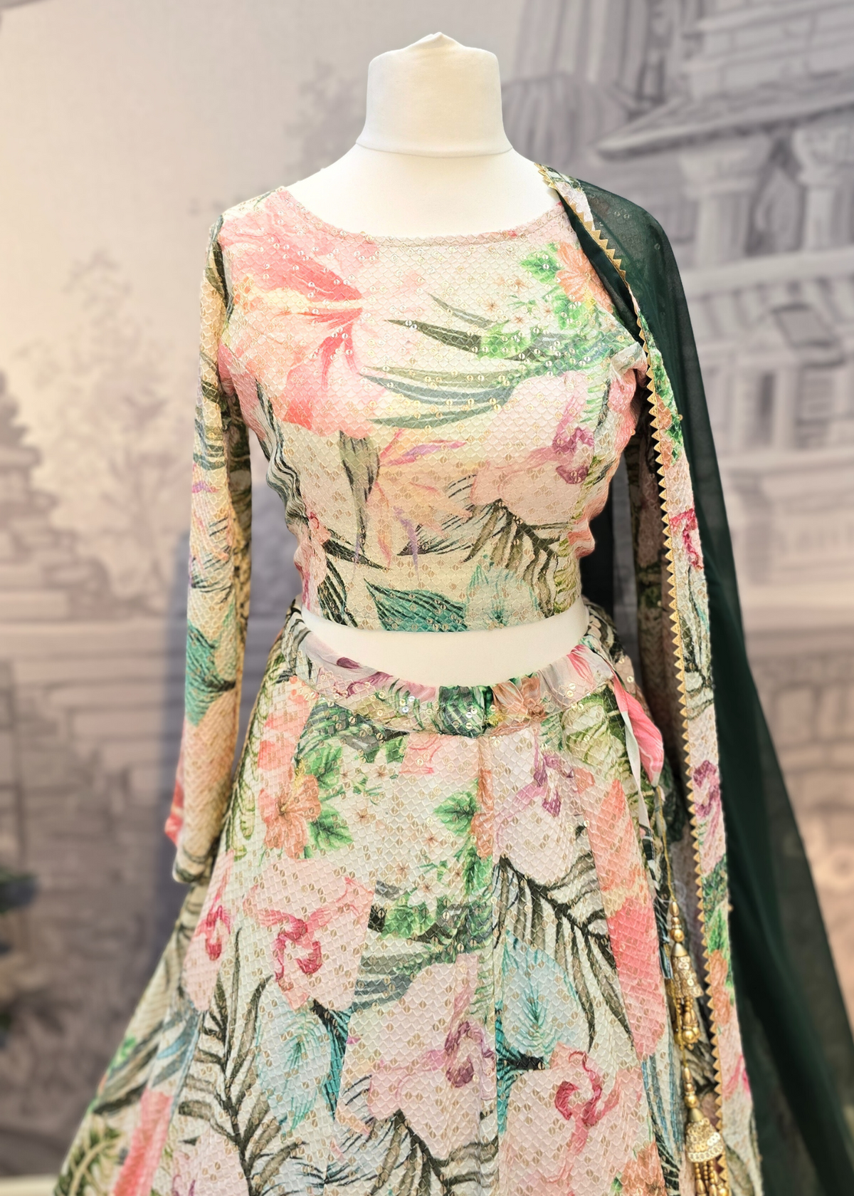 Isabella Long Sleeve Ivory & Green Floral Blouse