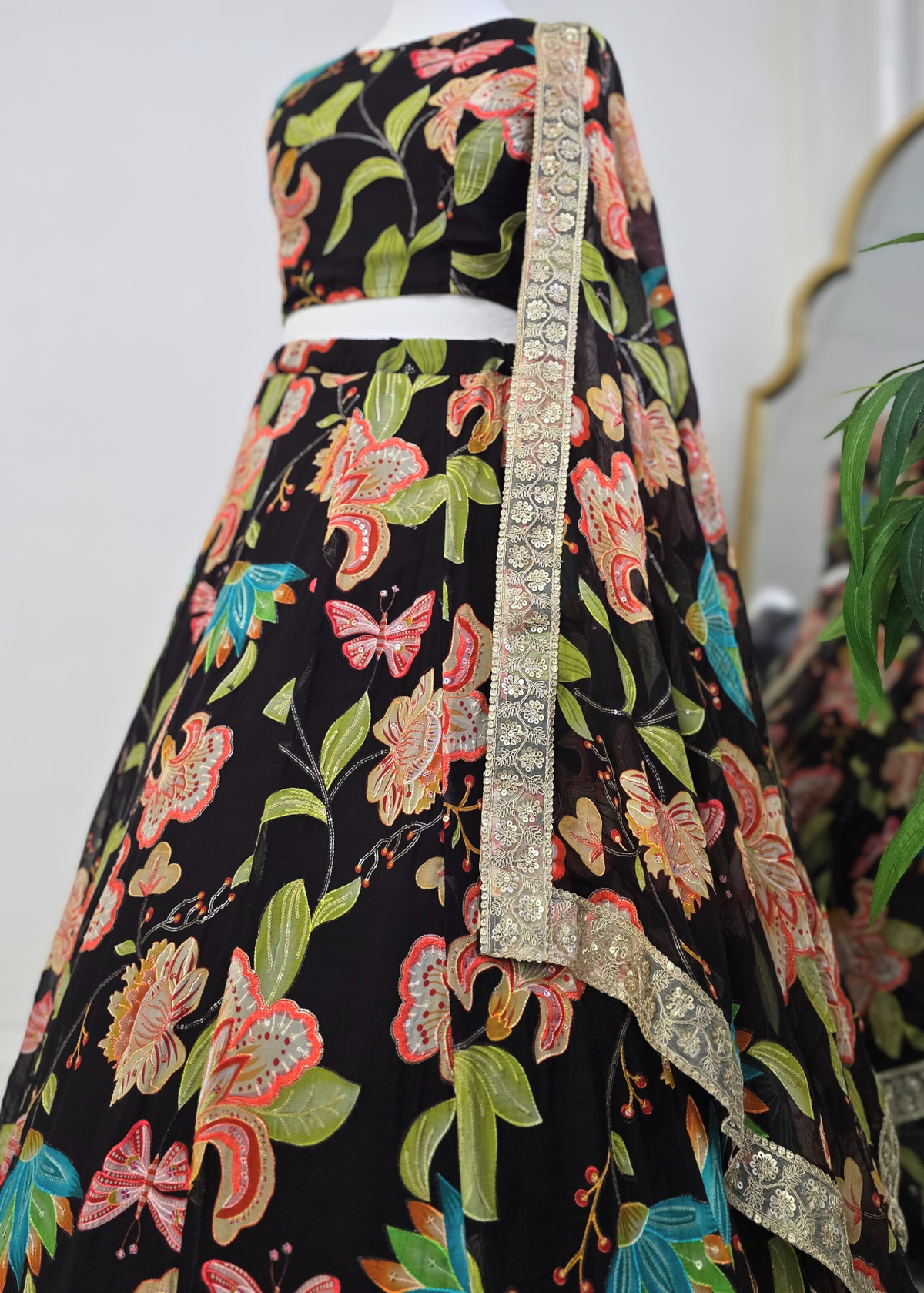 Lilliana Black Brights Floral Dupatta/Chunni