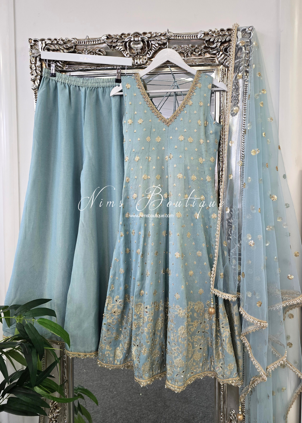 Powder Blue Long Frock Sharara Suit (size 10-12)