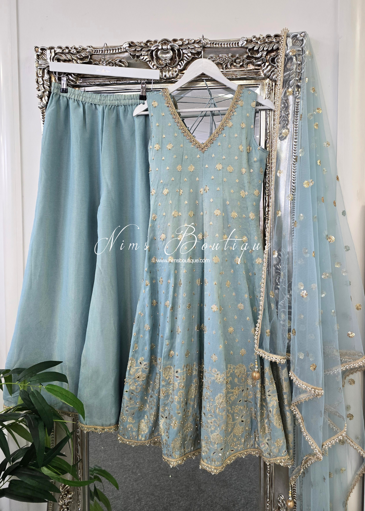 Powder Blue Long Frock Sharara Suit (size 10-12)