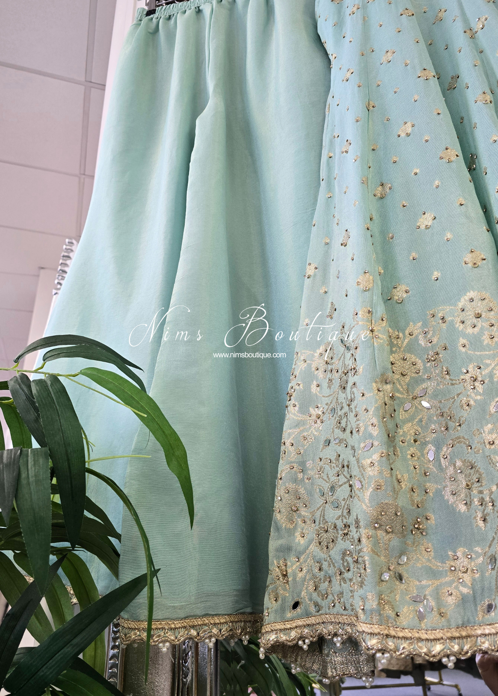Mint Long Frock Sharara Suit (size 10-12)
