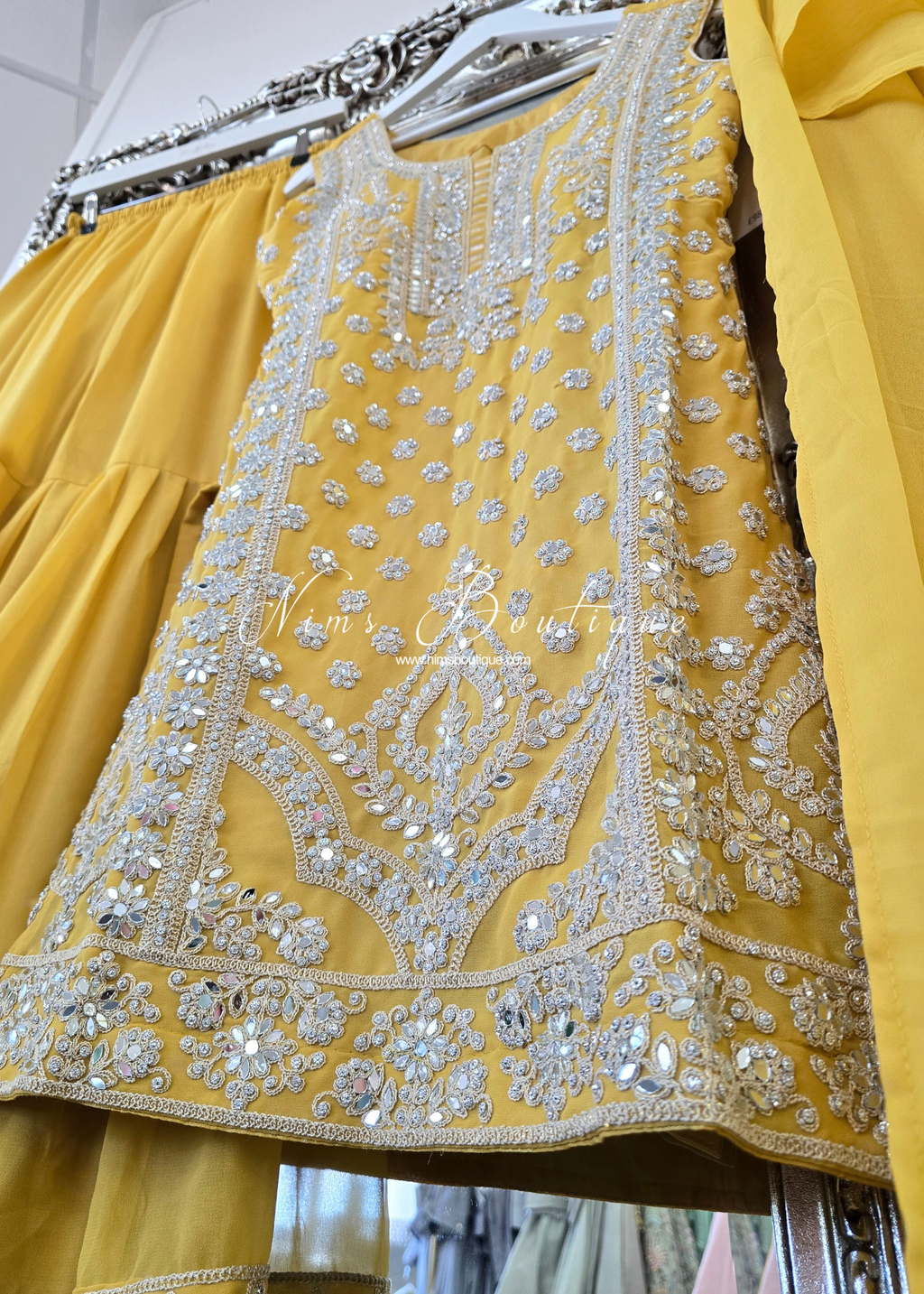 Mustard Yellow Thread Embroidered Gharara Suit (size 10-12)