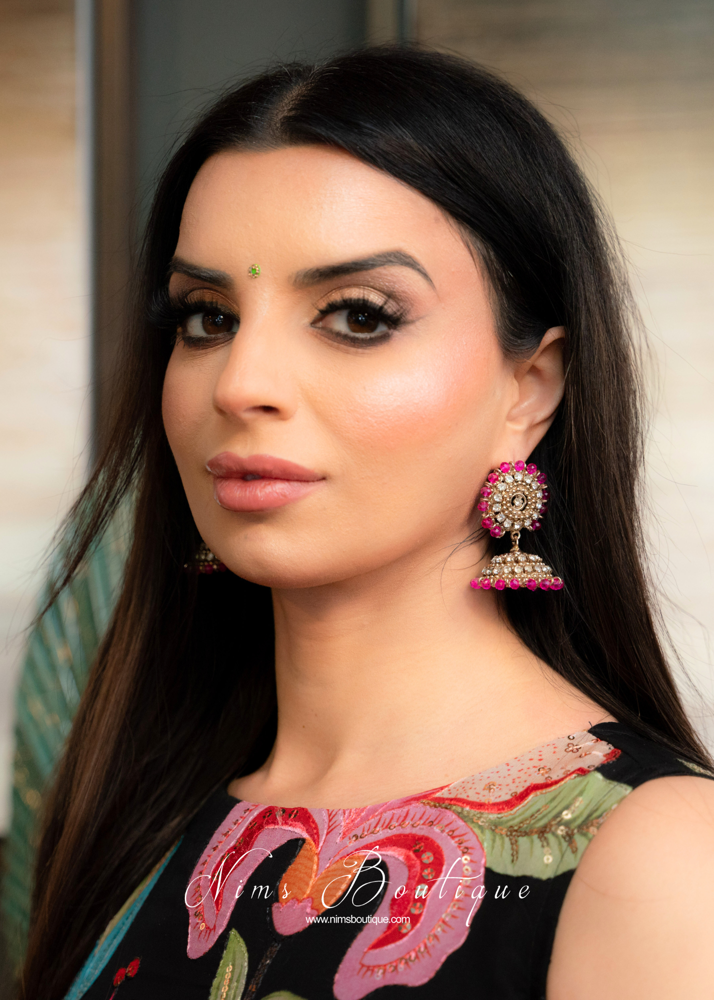 Royal Chandni Antique Gold & Hot Pink Jhumka Earrings