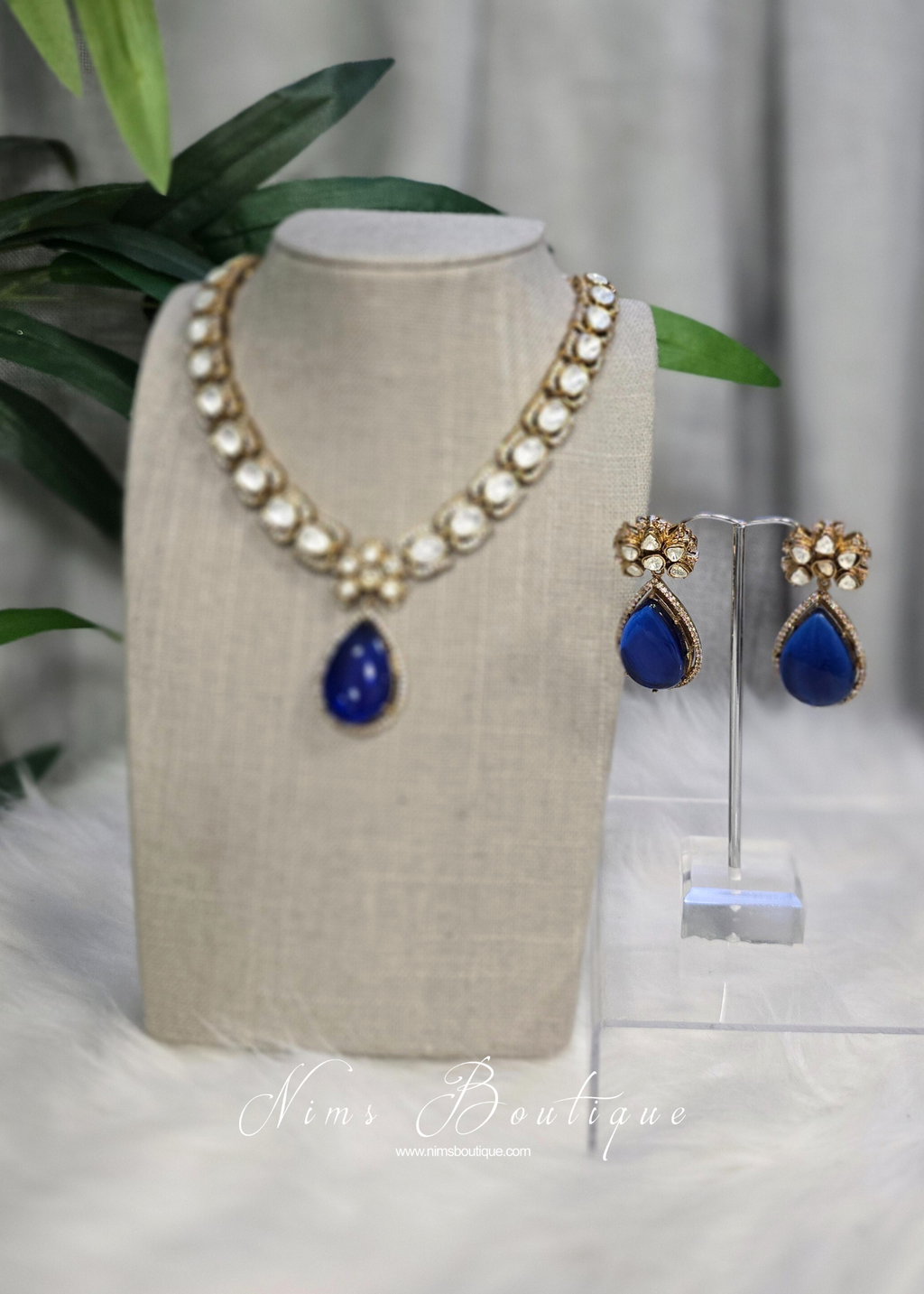 Saanvi Navy Stone Jewellery Set