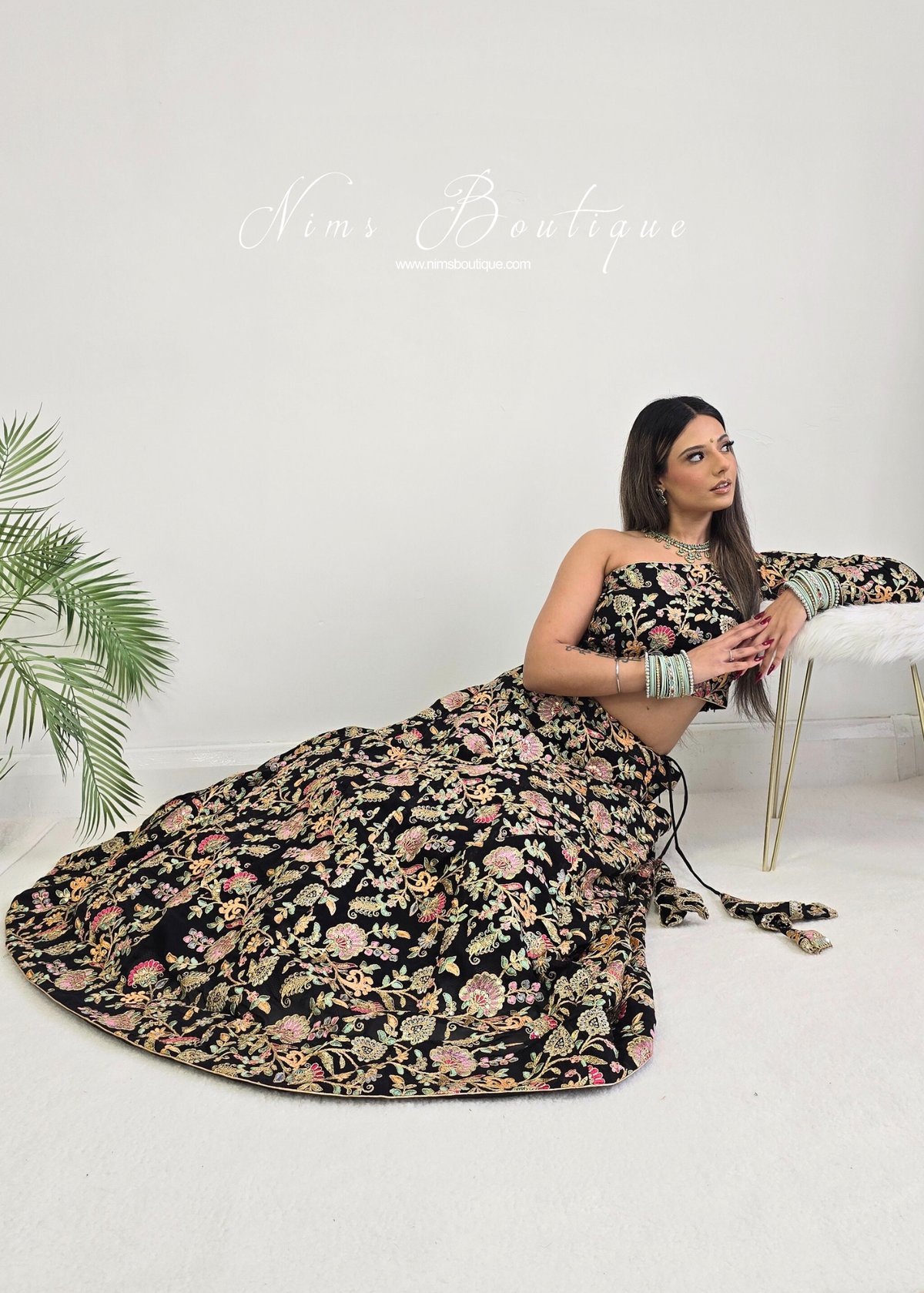 Amrita Black Multicolour One Shoulder Lehnga (sizes 8-14)