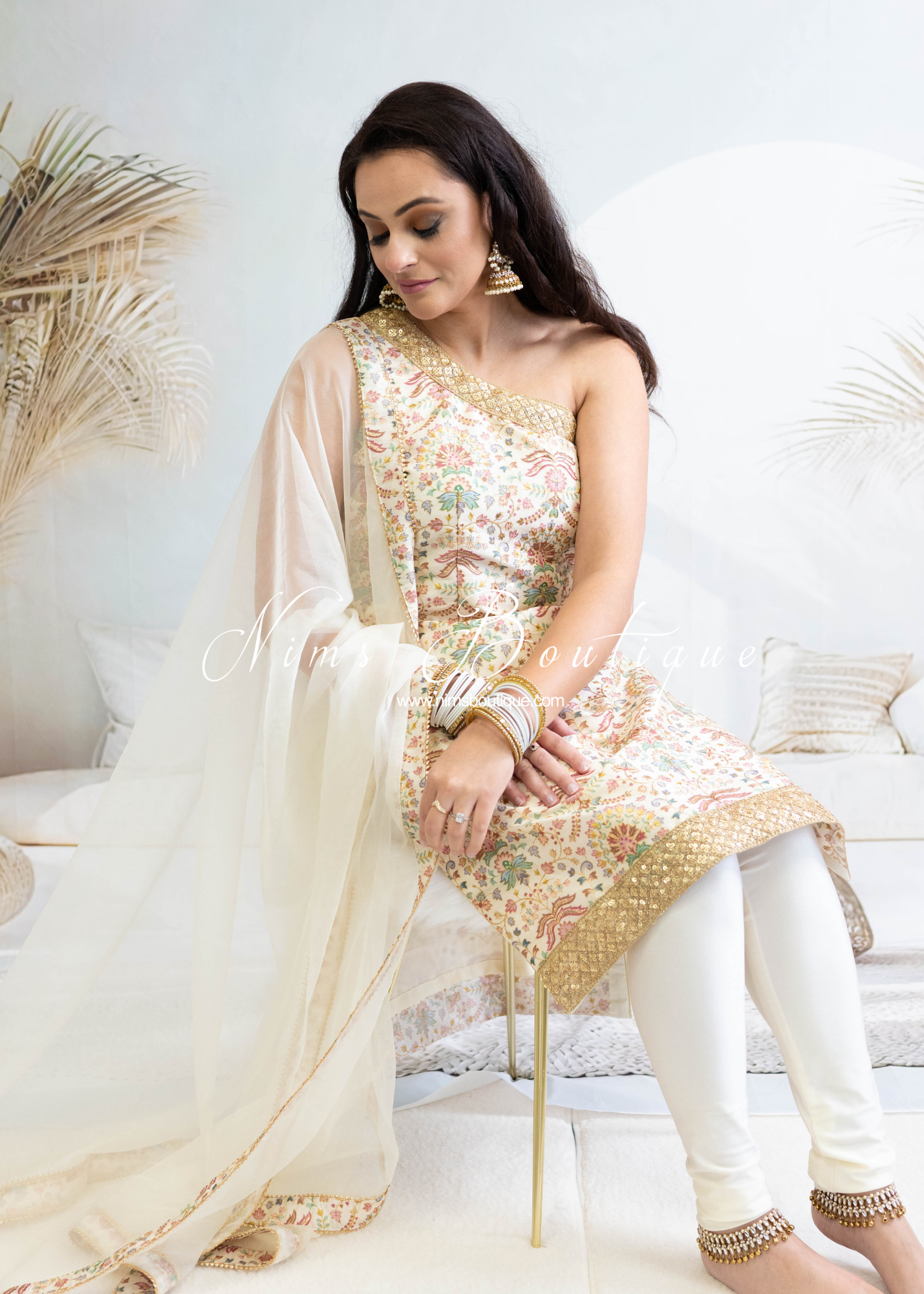 One Shoulder Mia Cream & Pastels Pajami Suit (sizes 4-16)