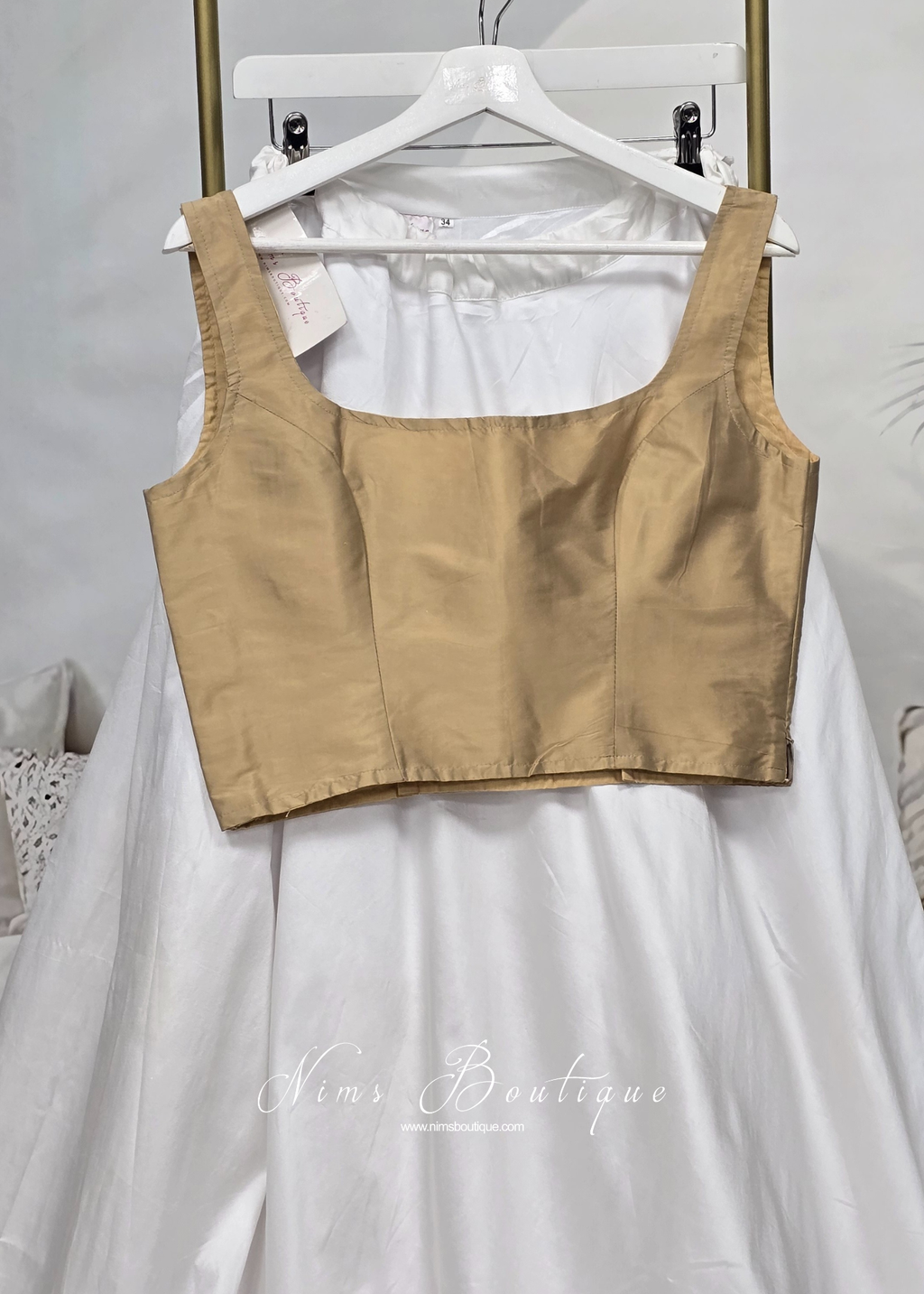 Sleeveless Gold Silk Blouse (8-28)