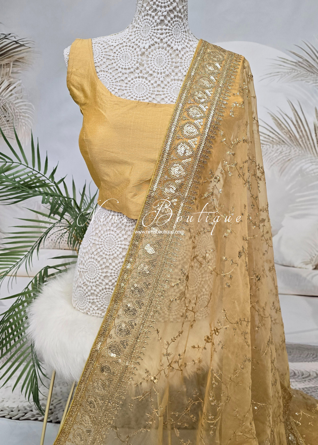 Mahi Luxury Gold Organza Embroidered Dupatta/Chunni