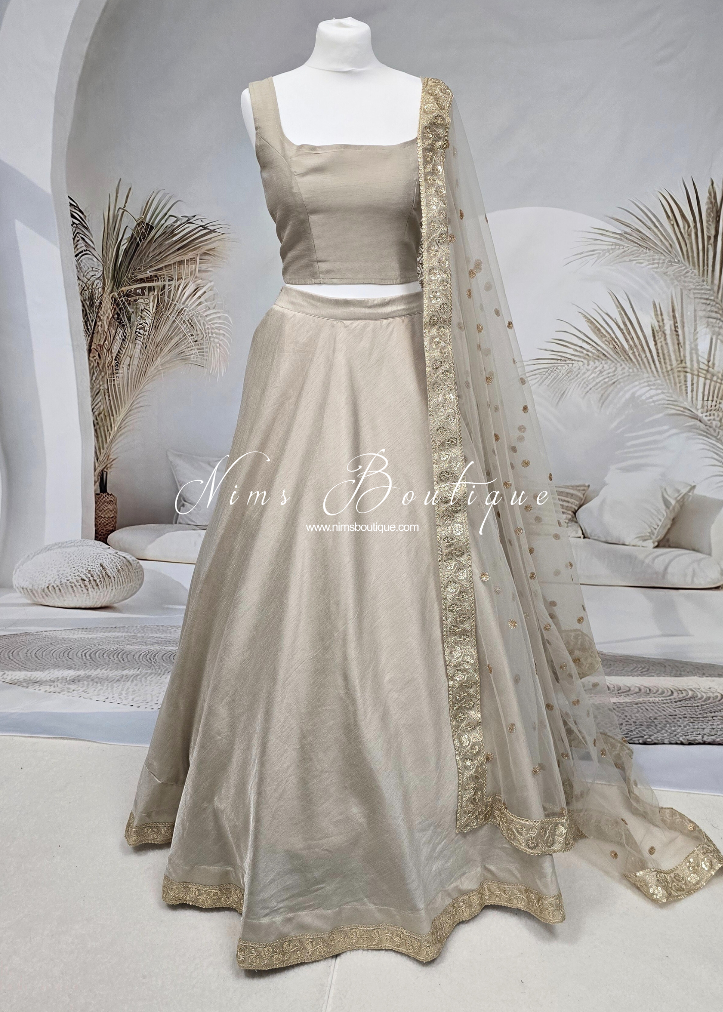Saloni Readymade Champagne Grey Raw Silk skirt/lehnga (sizes 4-24)