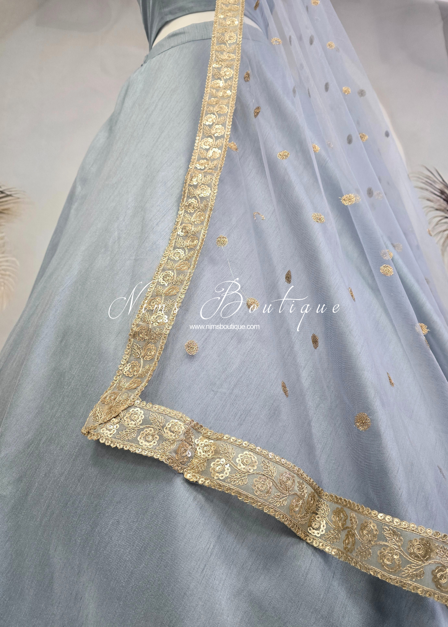 Saloni Dusky Blue Sequin Dupatta/Chunni