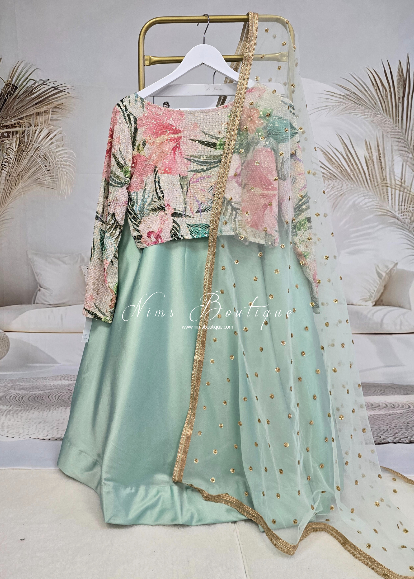 Luxury Light Mint Green Net Sequin Dupatta/Chunni (LNS7)