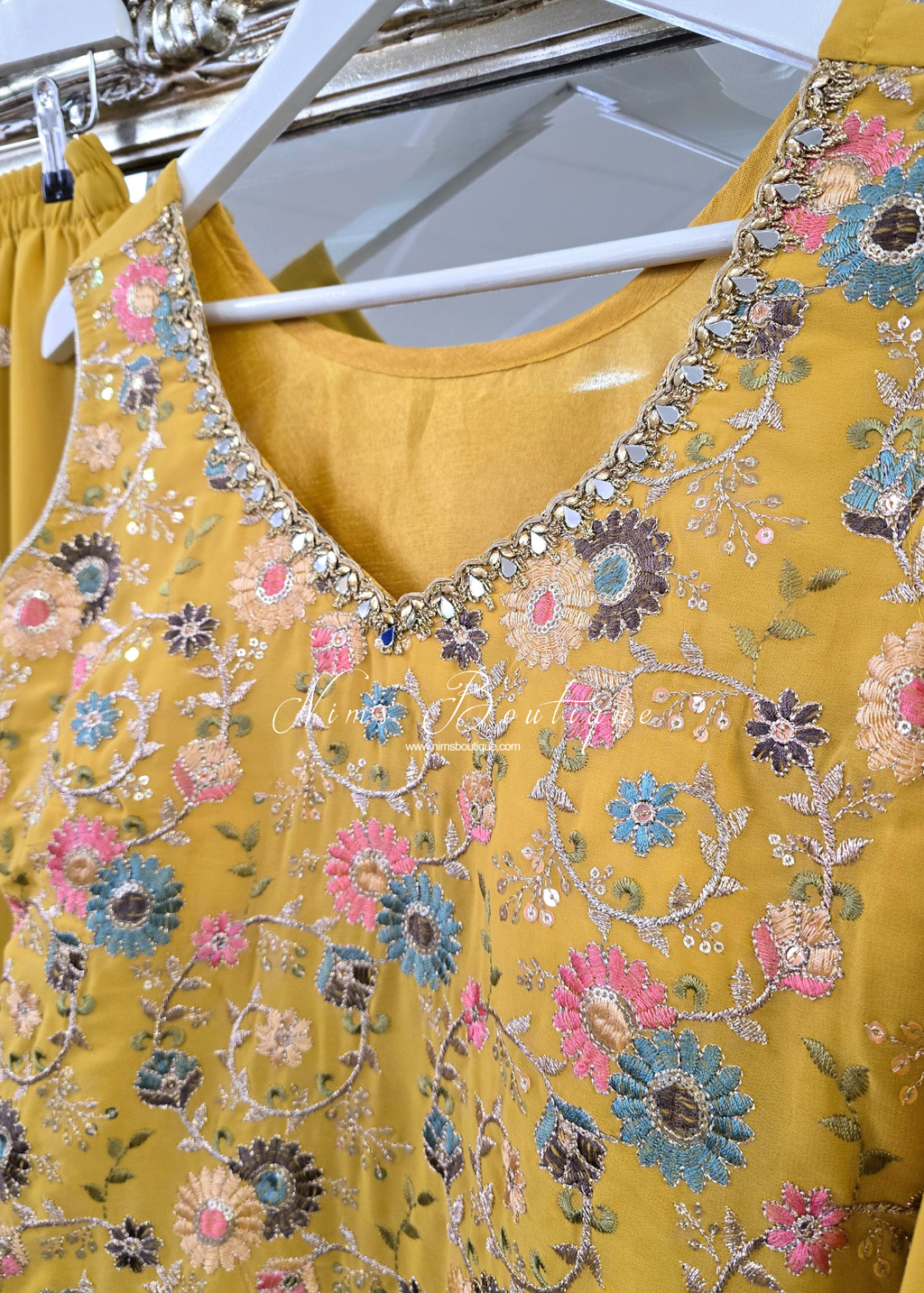 Mustard & Pastels Thread Embroidered Gharara Suit (size 10-12)