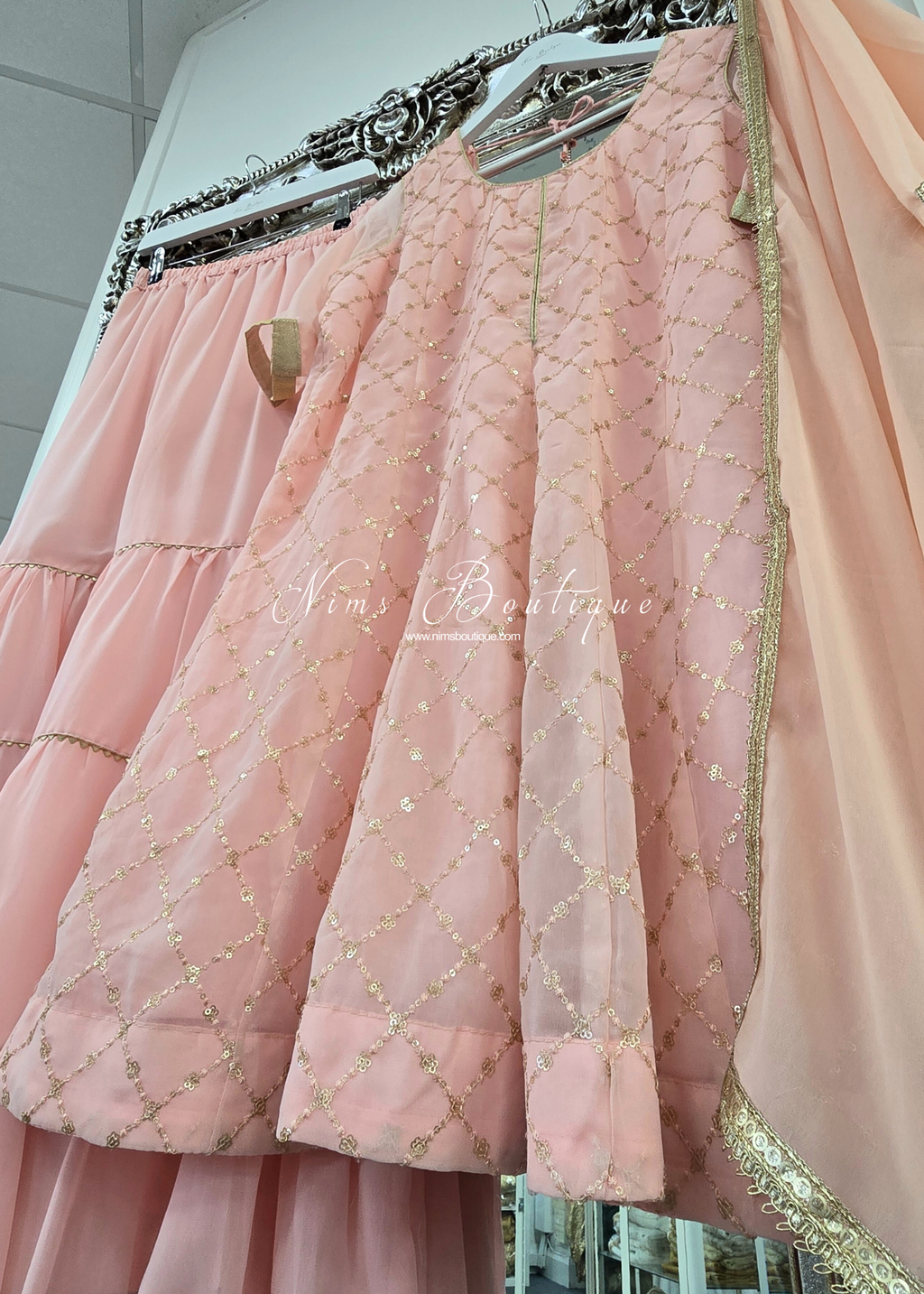 Light Peach Sequin Gharara Suit (size 12-14)