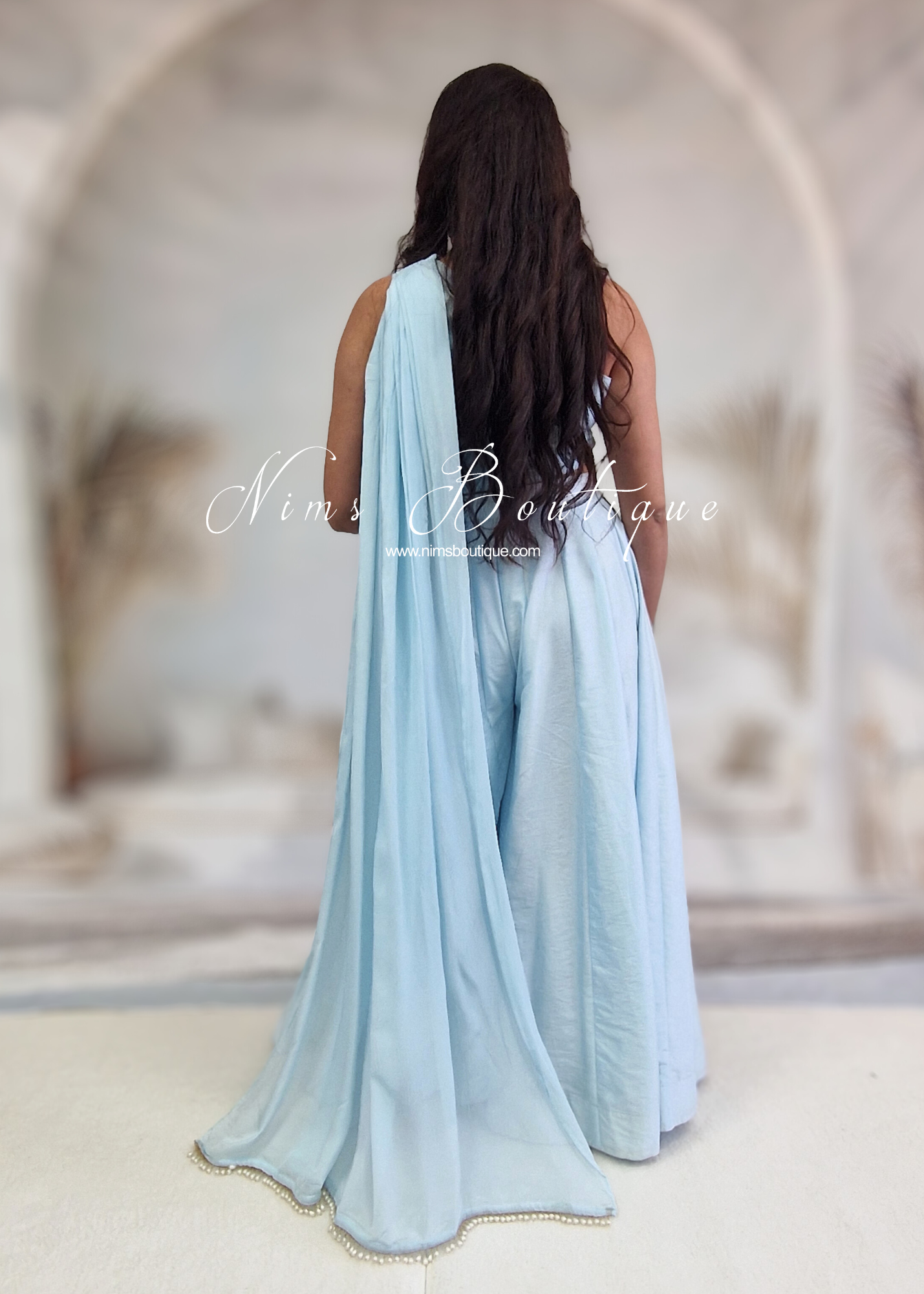 Arya Powder Blue Flared Trousers (sizes 4-14)