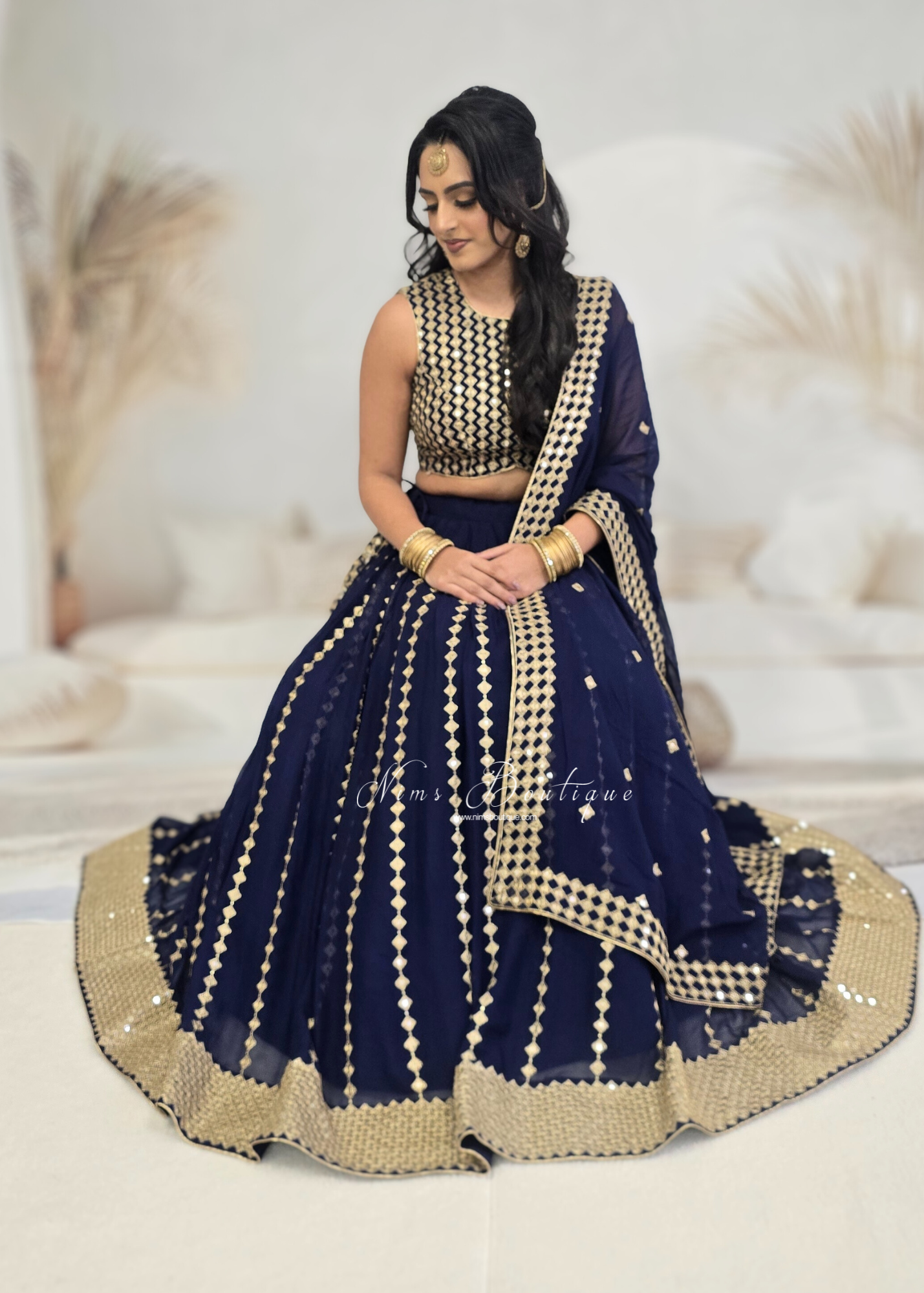 Karina Luxury Sleeveless Navy & Gold Lehnga (sizes 8-14)