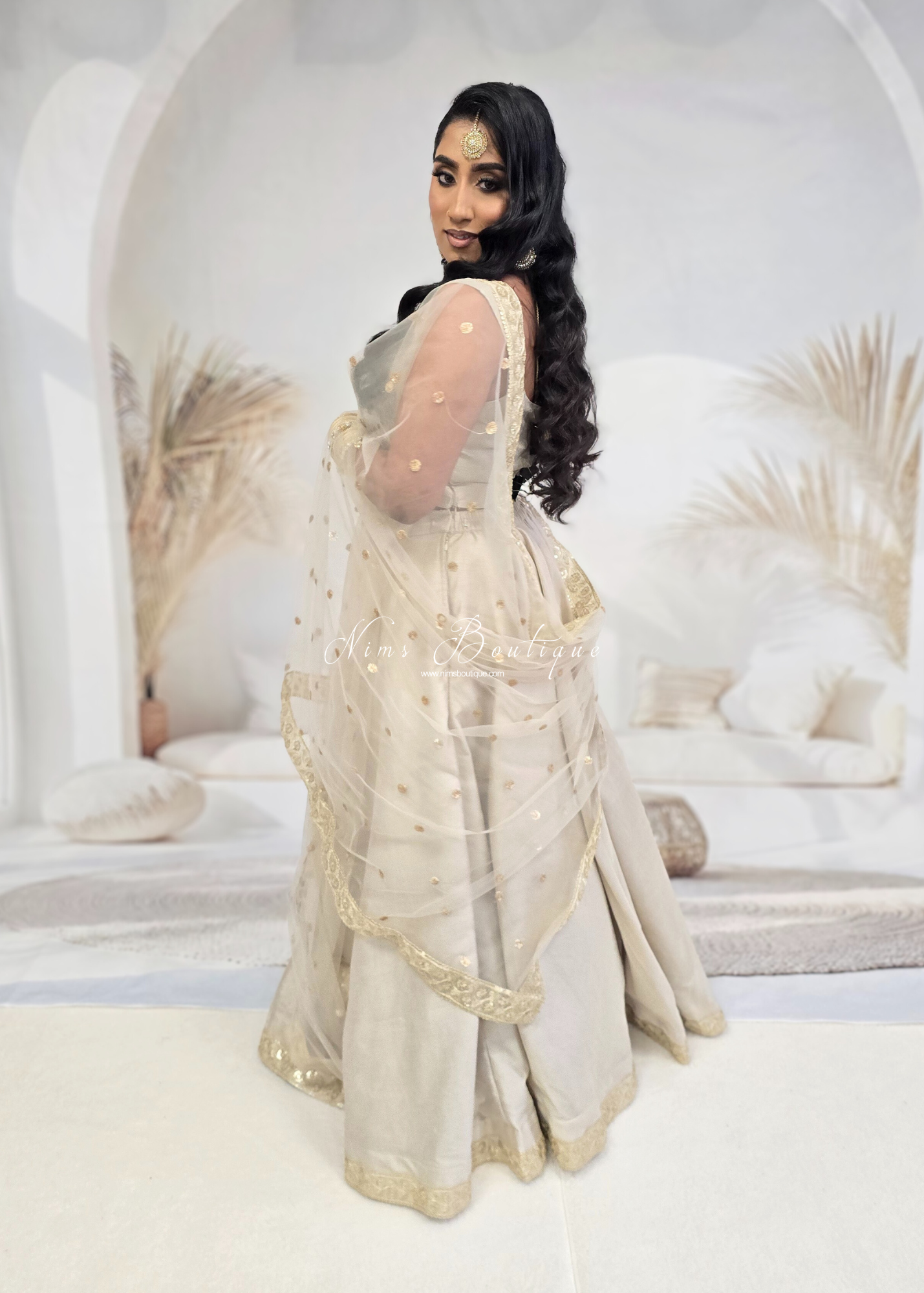 Saloni Champagne Grey Sequin Dupatta/Chunni