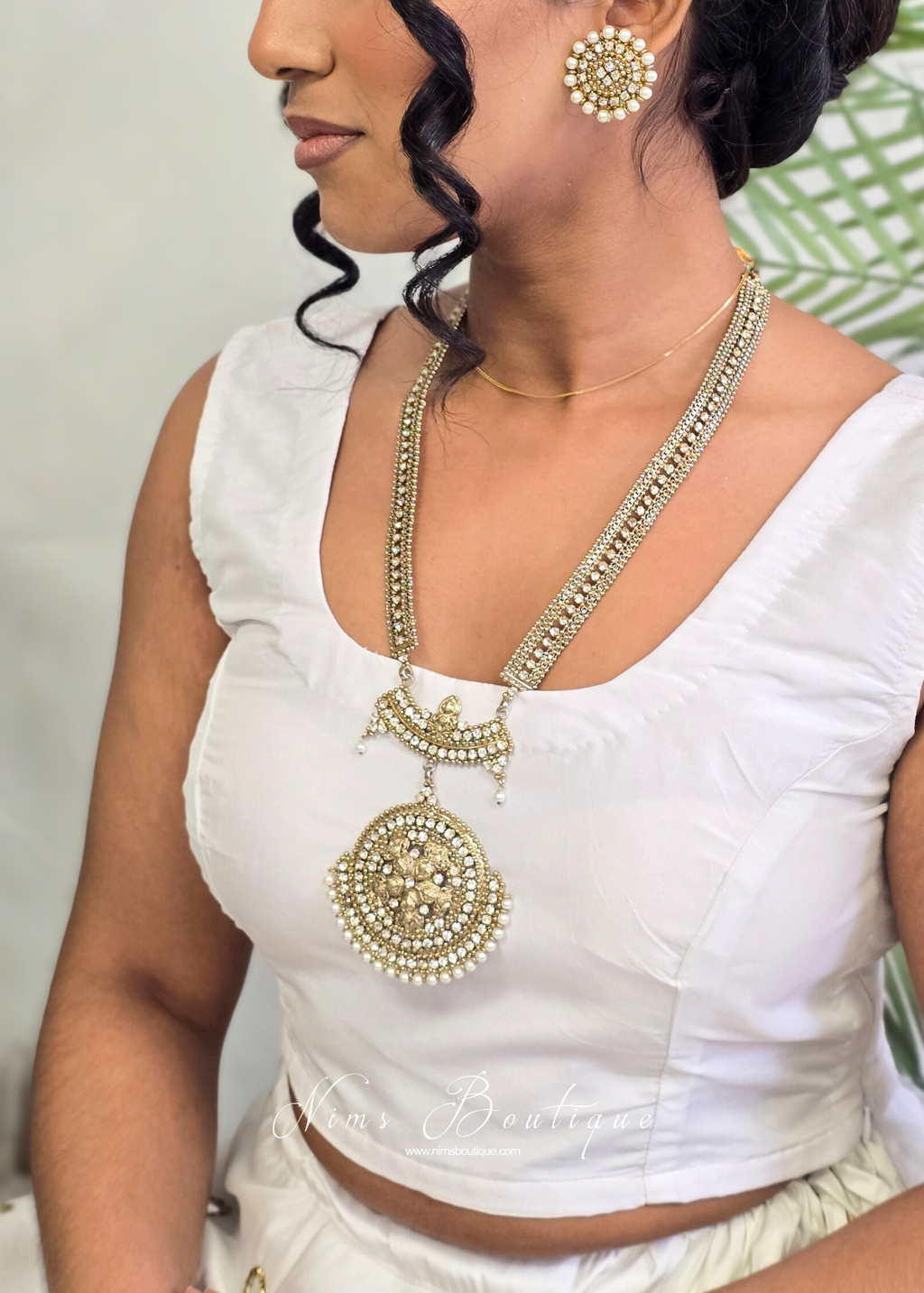 Madhubala Antique Gold & Pearl long necklace