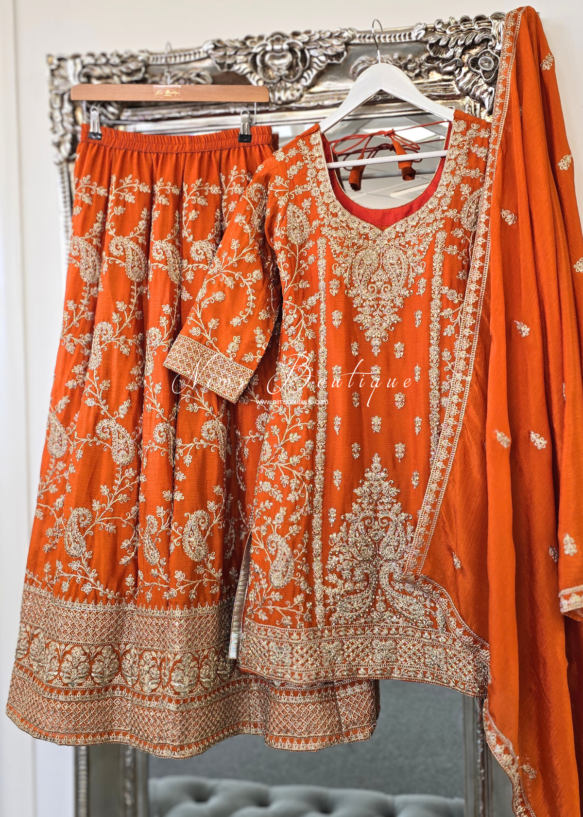 Orange Thread Embroidered Sharara Suit (size 10-12)