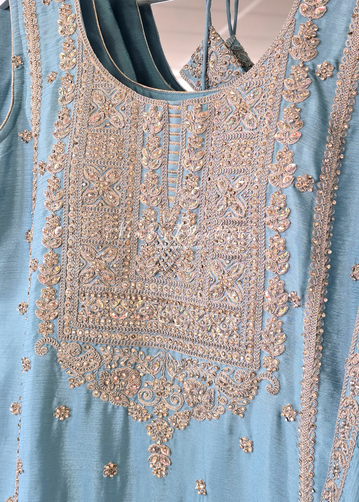 Blue Embroidered Gharara Suit (Size 18-20)