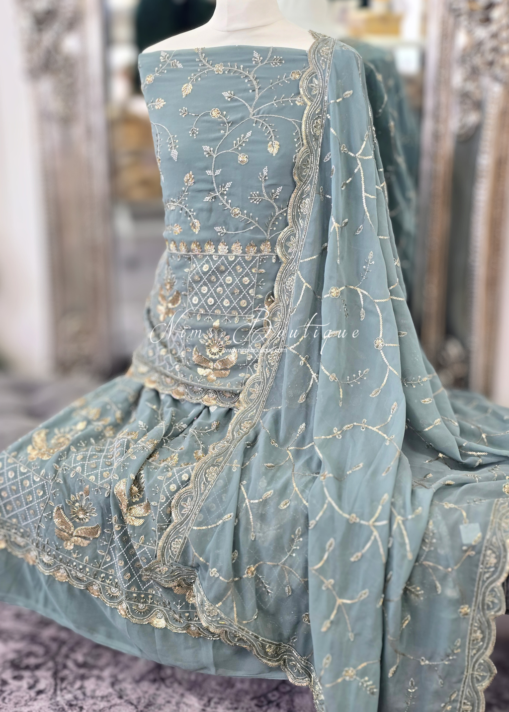 Unstitched Pistachio Green Embroidered Sharara Suit
