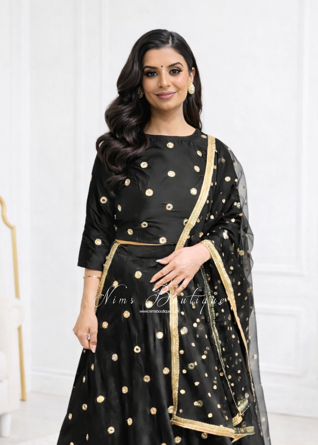 Rani Luxury Black Silk Mirror Blouse with sleeves (size 6-18)