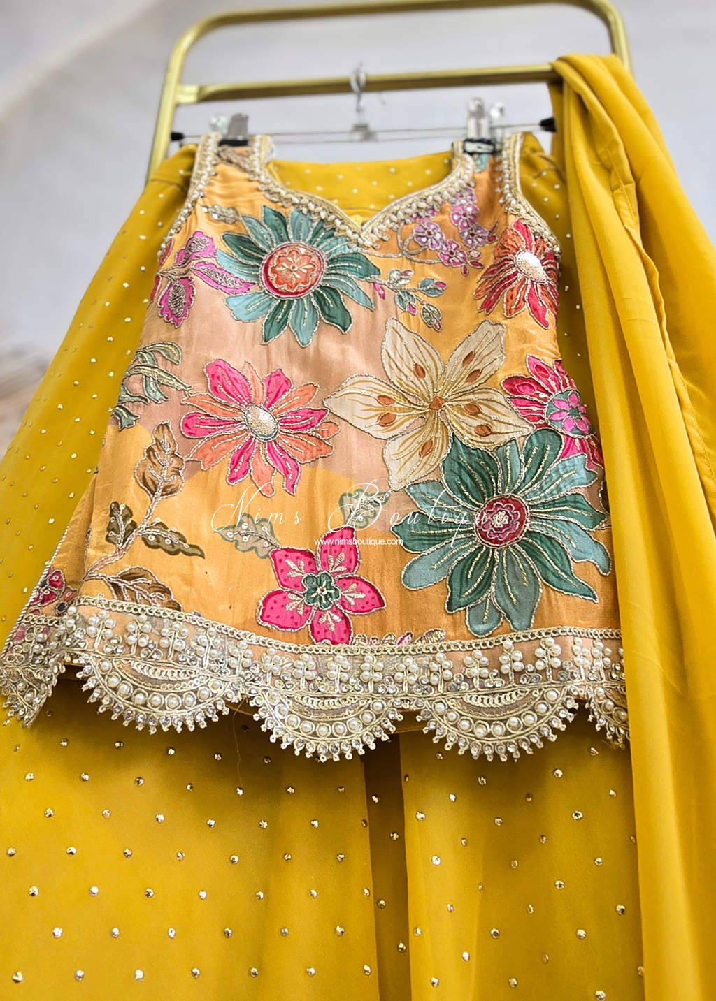 Mustard Floral Kids Lehnga