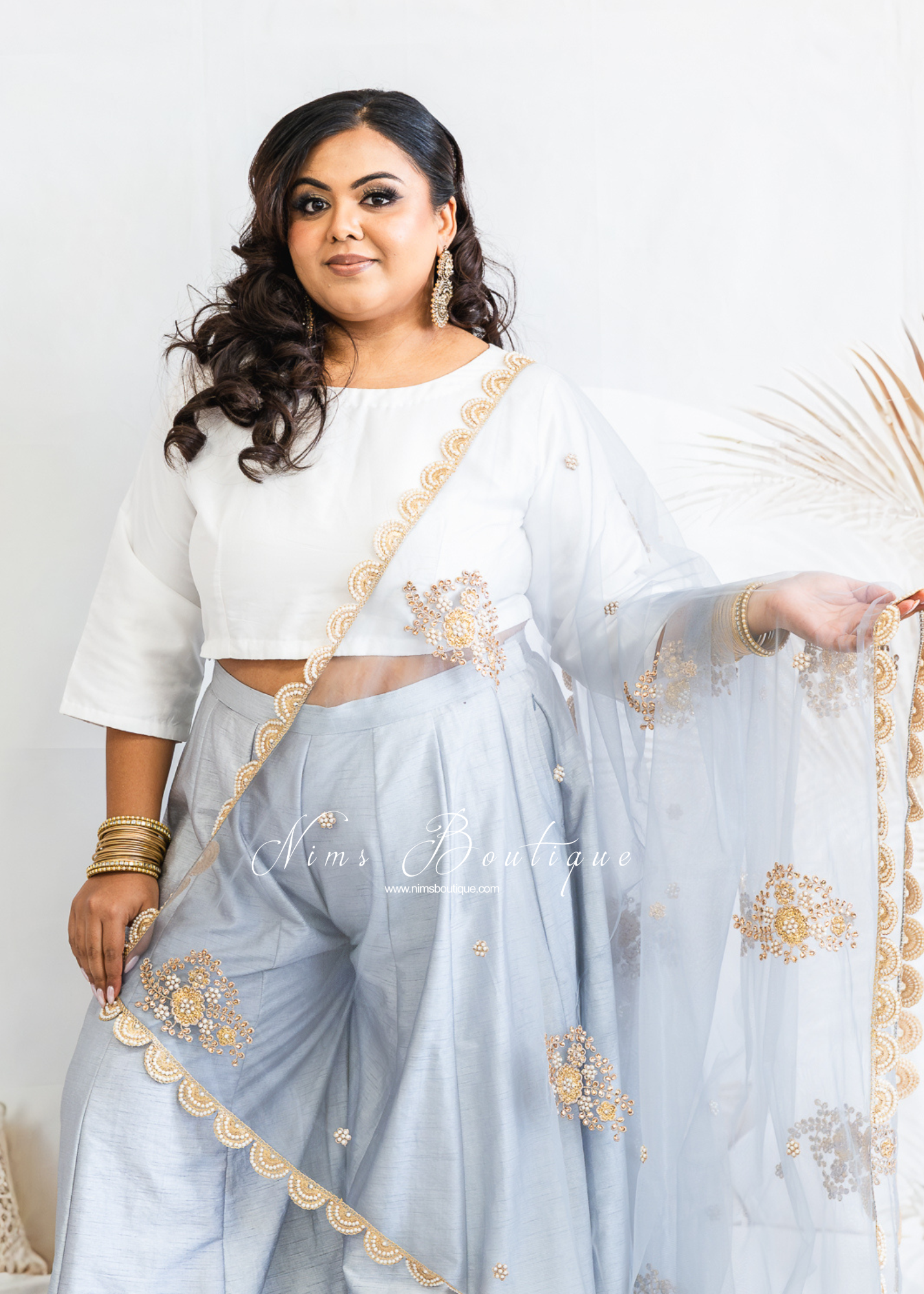 Pastel Grey Net Pearl Embellished Dupatta/Chunni with Luxury Pearl Edging (NPE4)