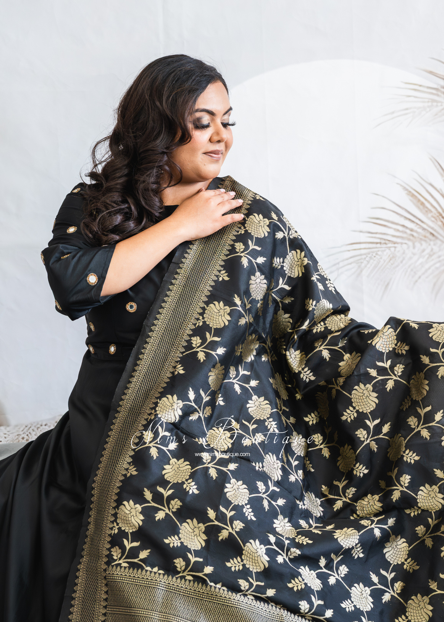 Black Floral Silk Banarsi Dupatta/Chunni (BN2)