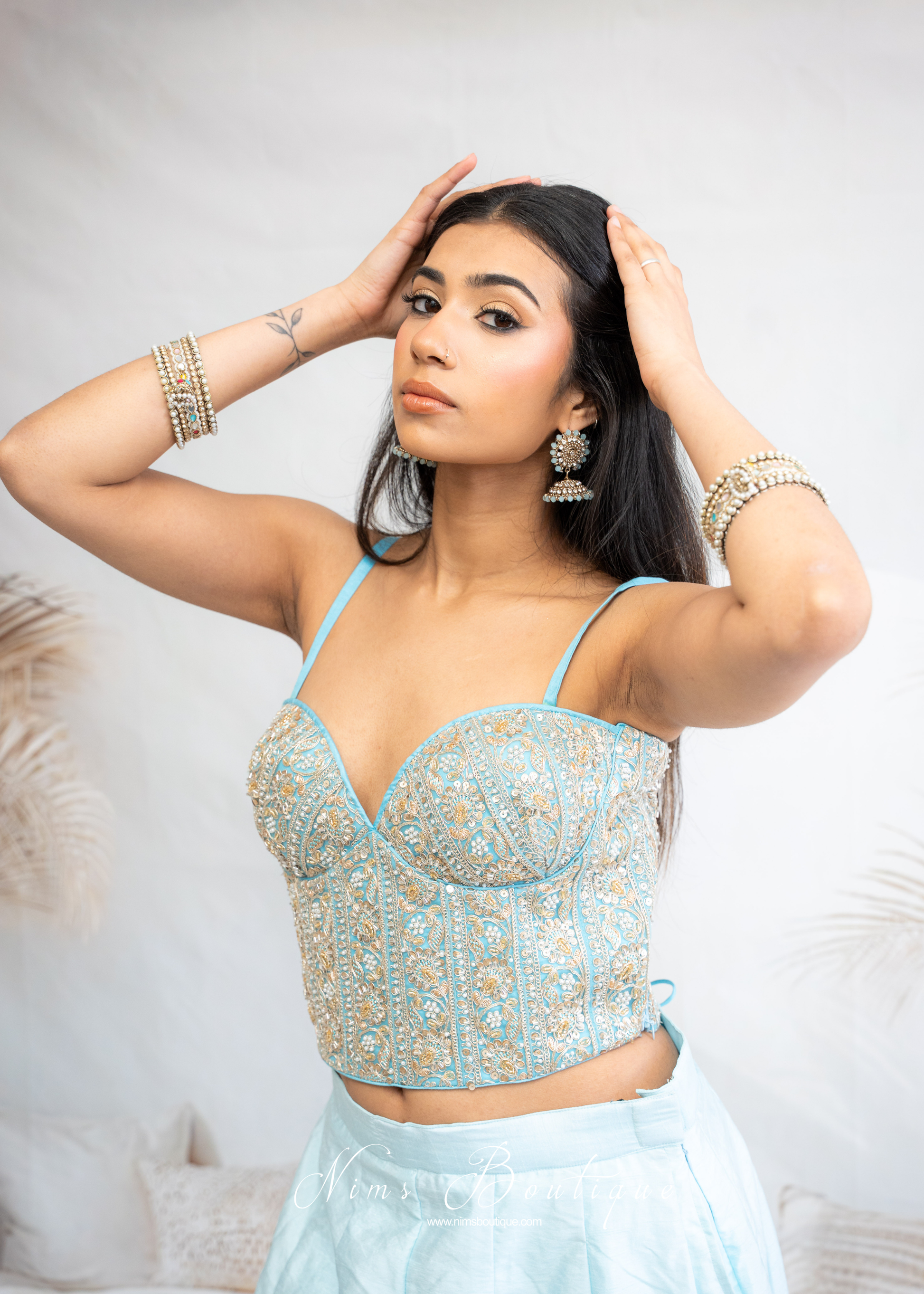Maria Luxury Powder Blue Embroidered Corset Blouse (one size)