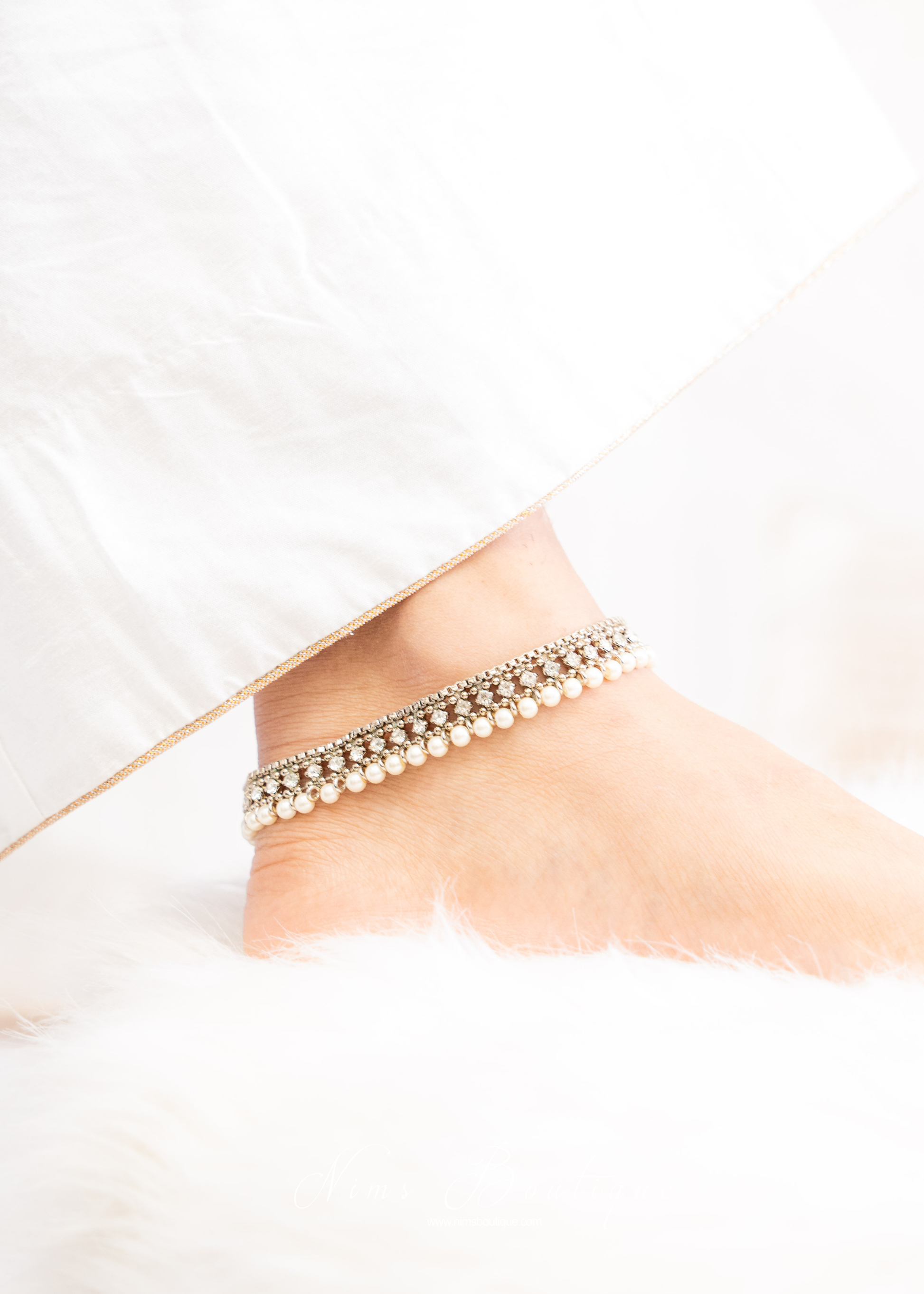 Royal Silver & Pearl Anklets