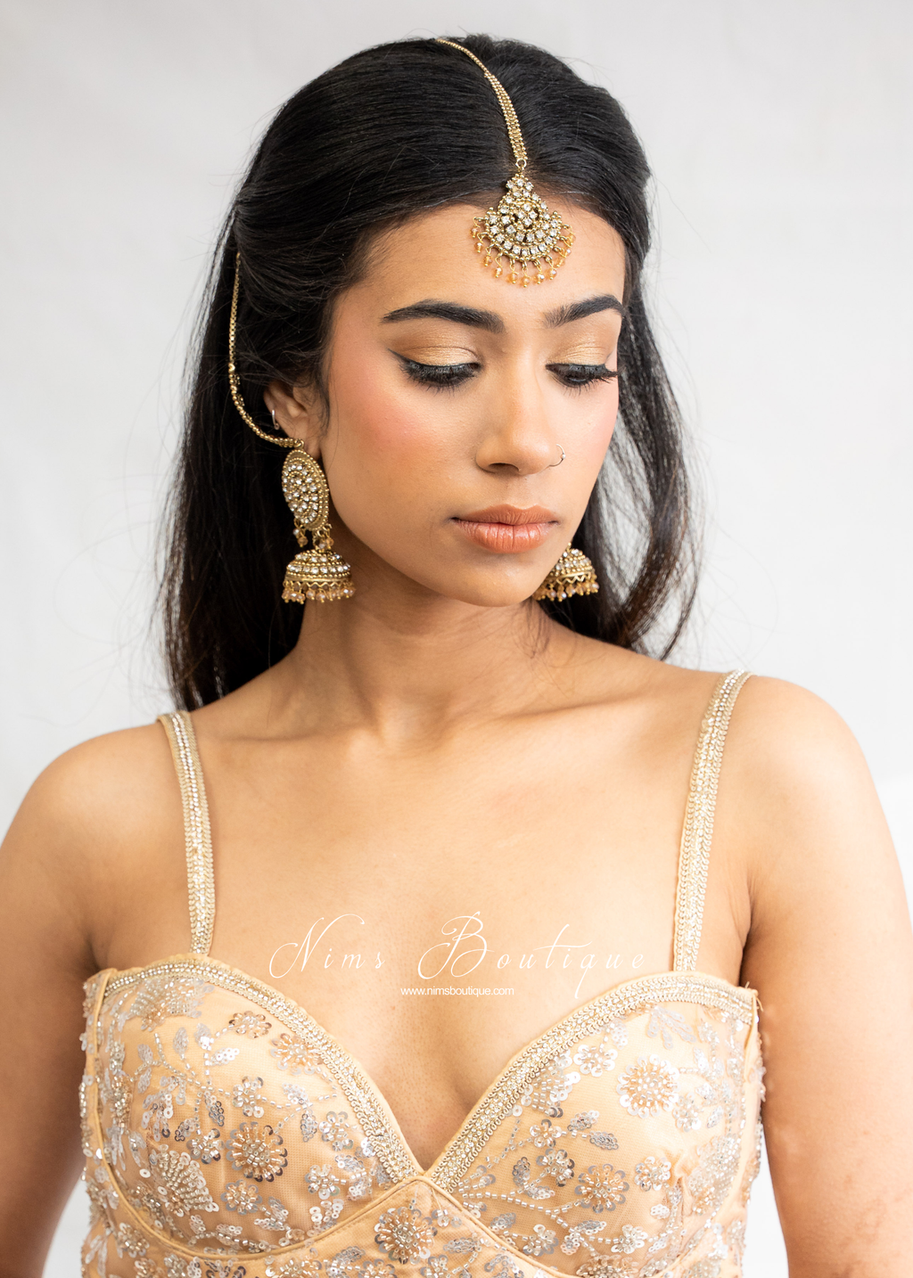 Royal Antique Gold & Clear Stone Tikka Set