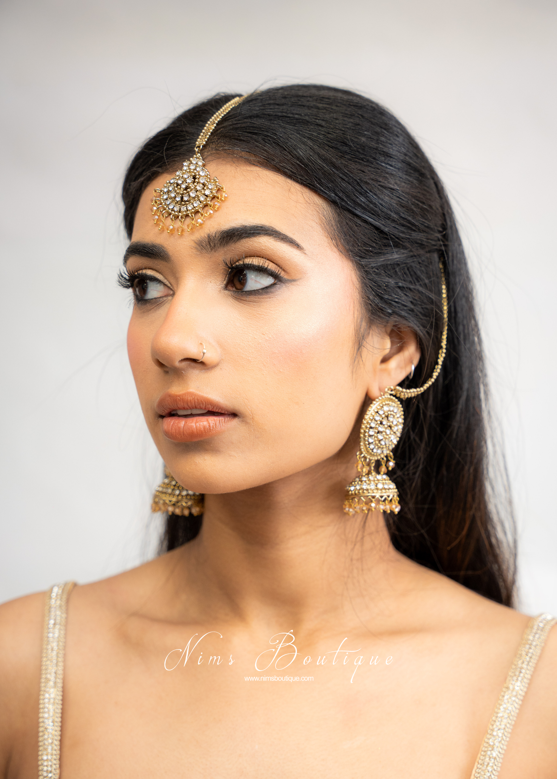 Royal Antique Gold & Clear Stone Tikka Set