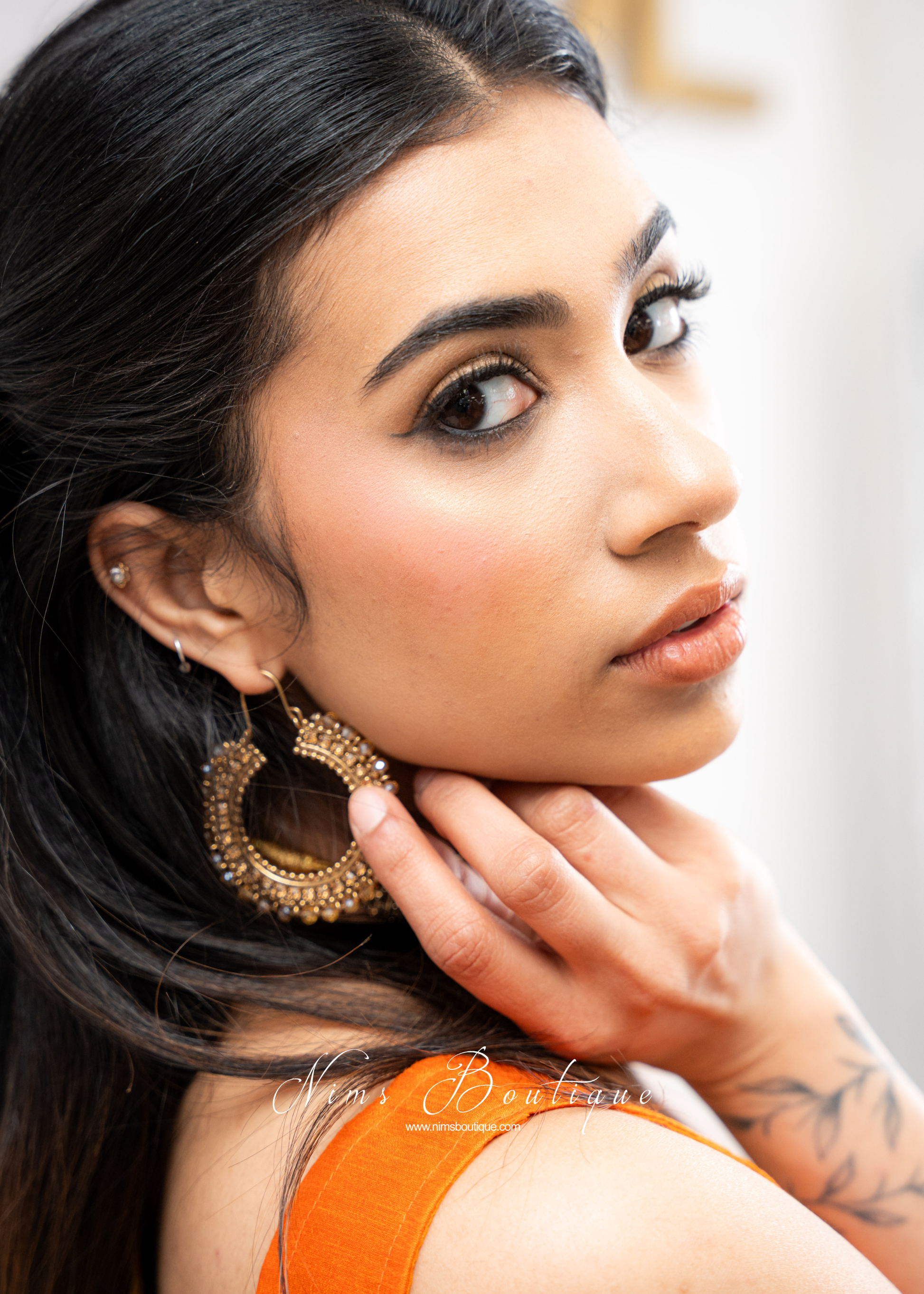 Royal Antique Gold & Gold Stone Bali Hoop earrings