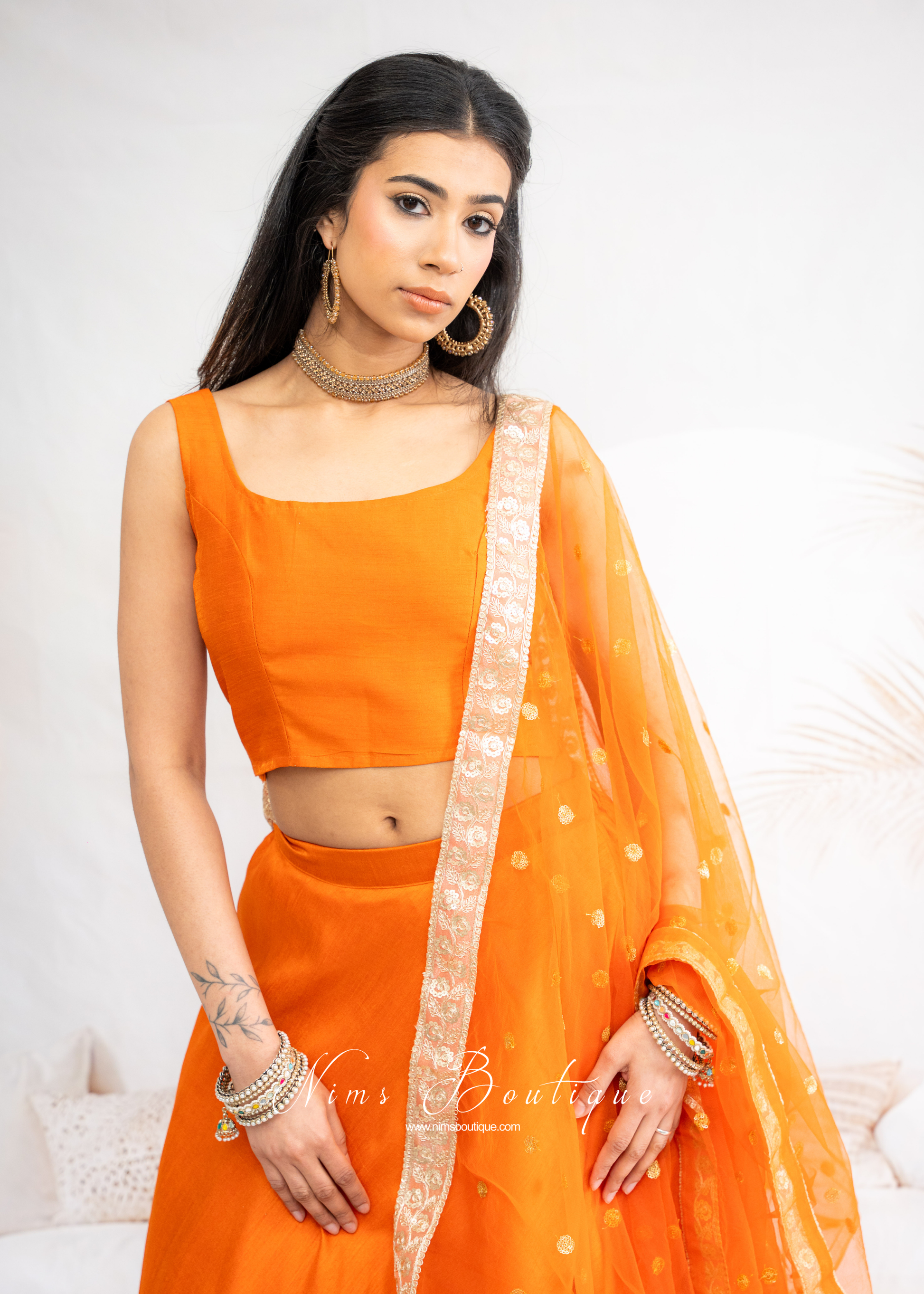 Saloni Sleeveless Orange Raw Silk Blouse (4-20)