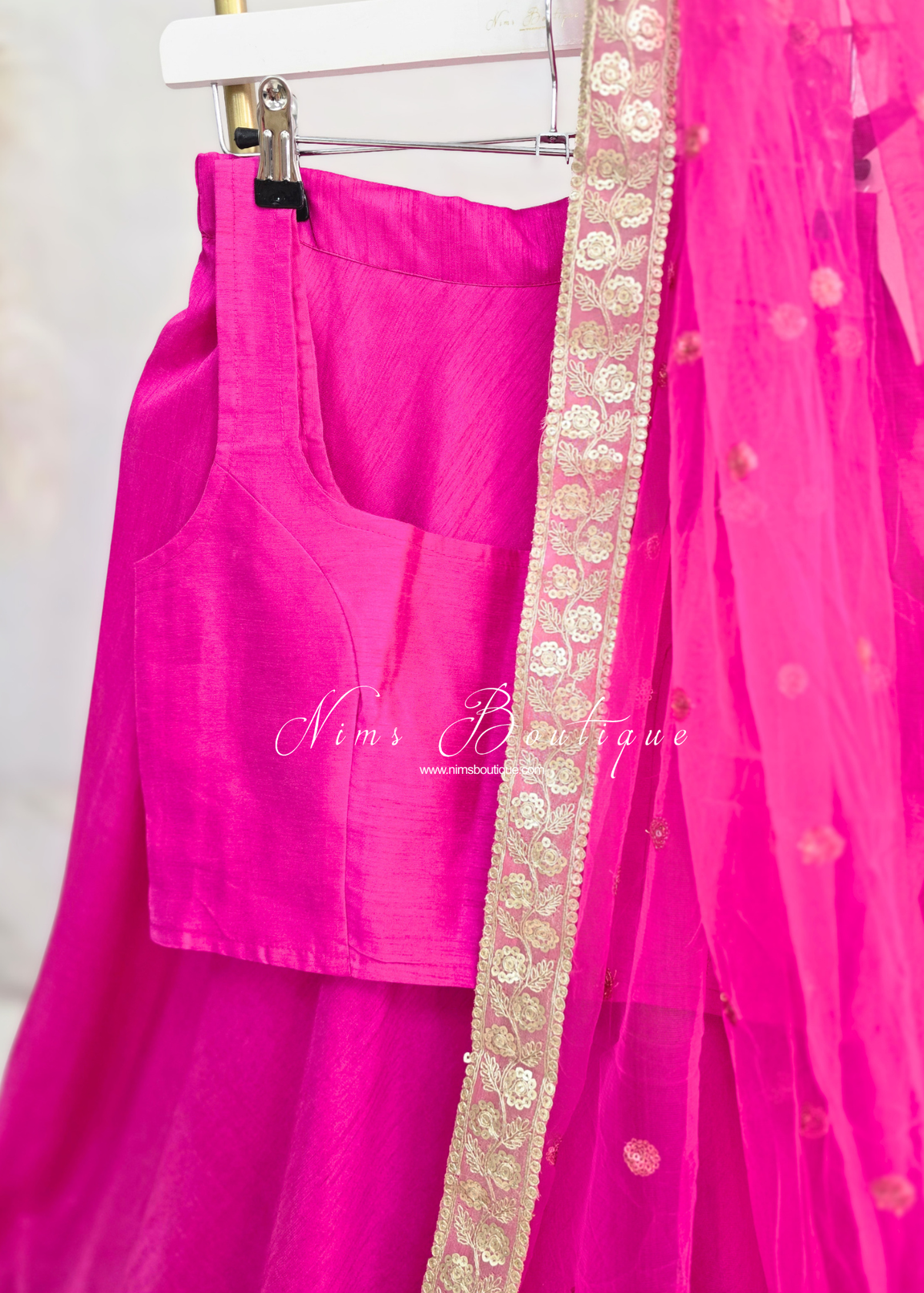 Saloni Sleeveless Hot Pink Raw Silk Blouse (4-20)