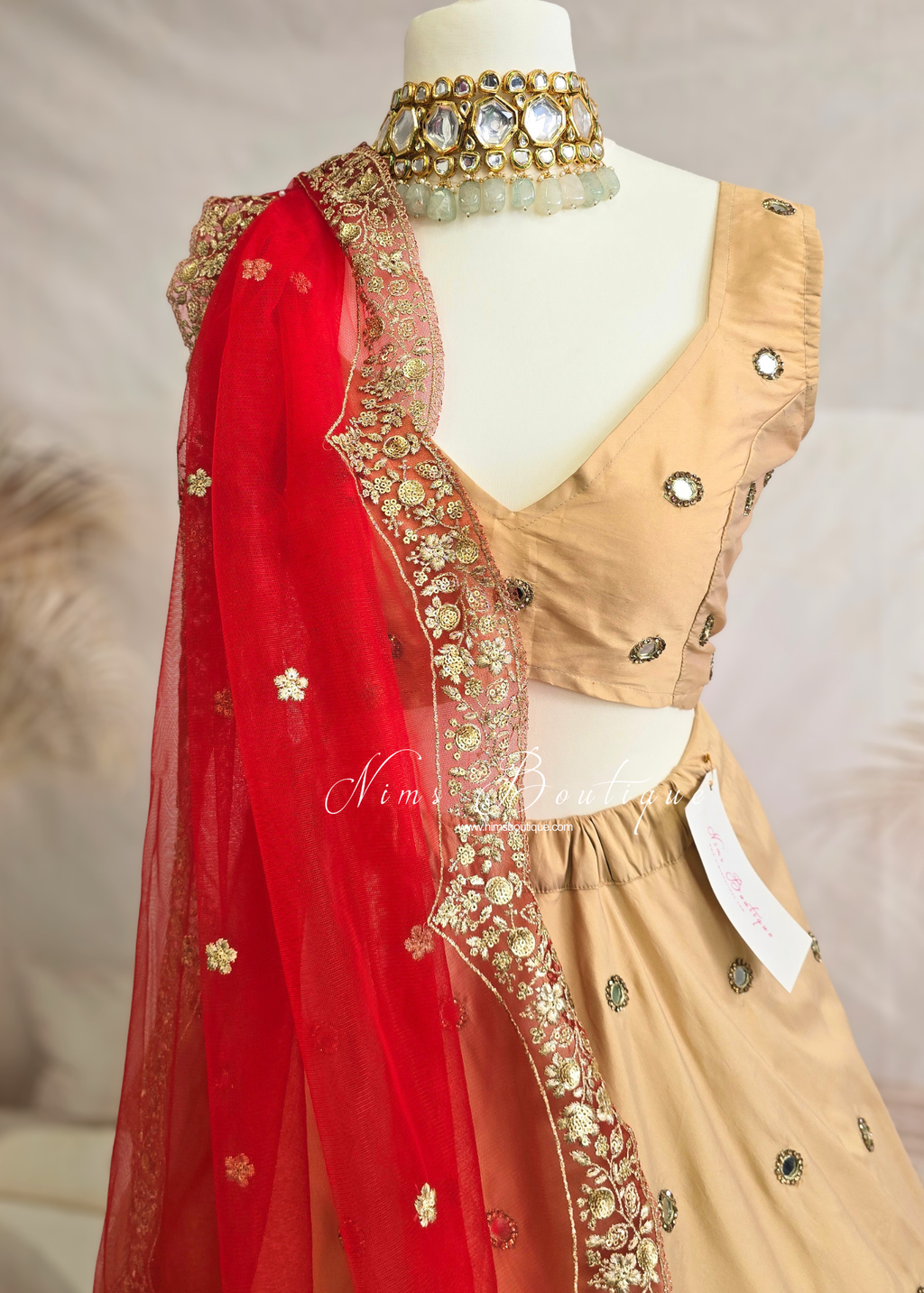 Luxury Red Net Sequin Scallop Edge Dupatta/Chunni (SE2)