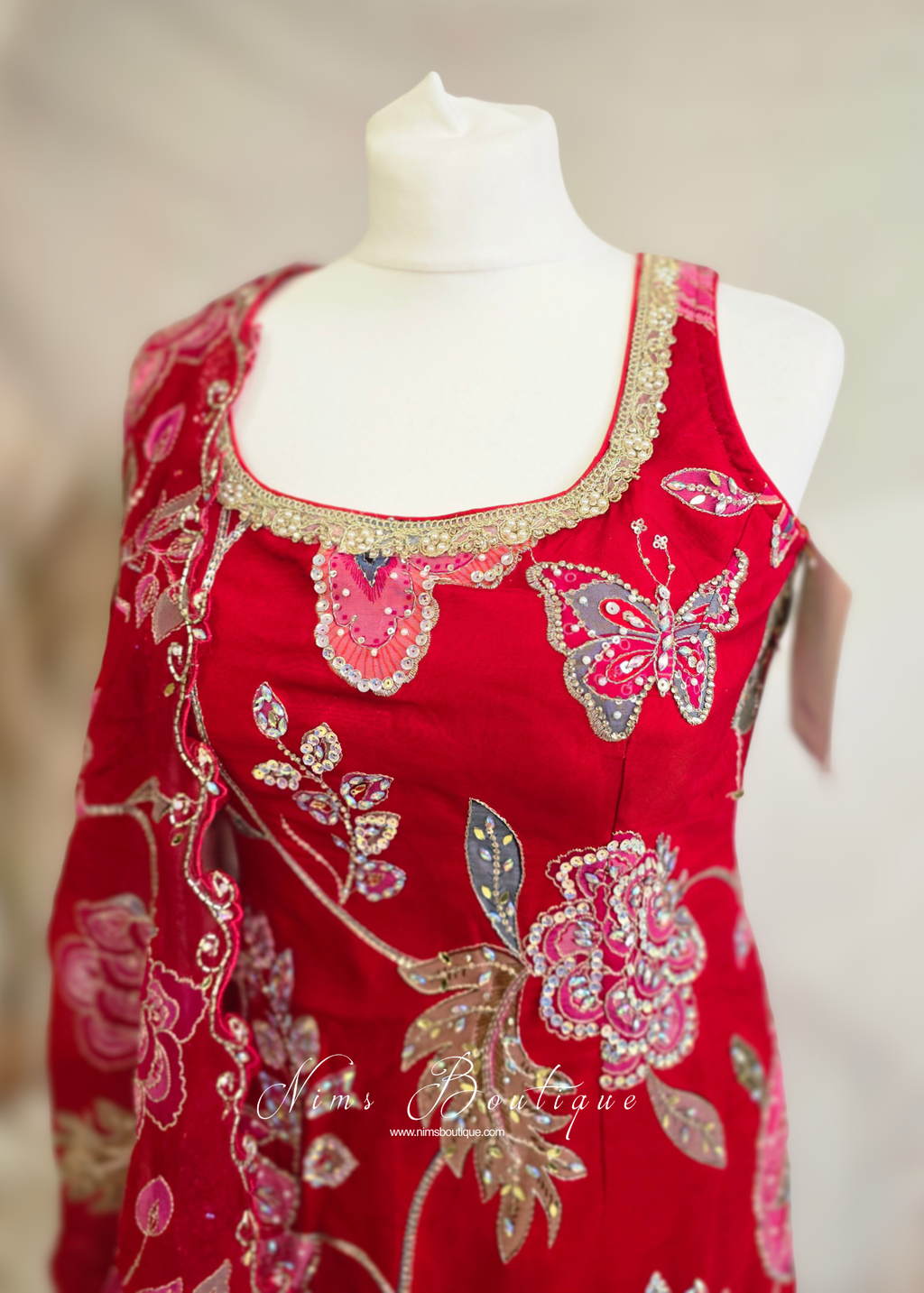 Luxury Red Embellished Gharara Suit (size 10-12)