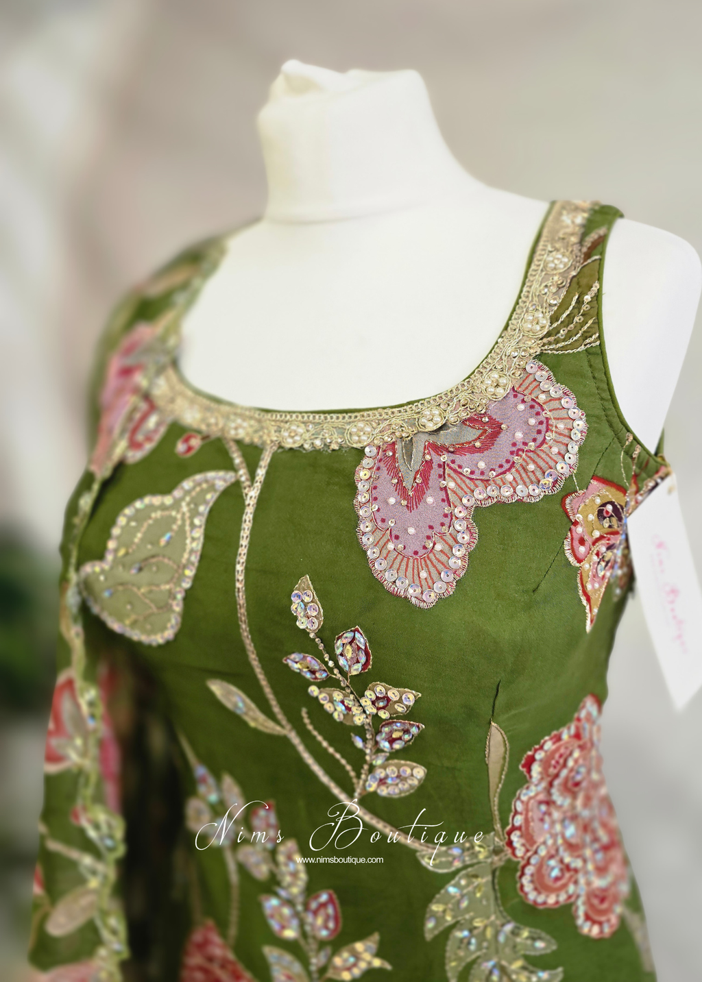 Luxury Olive Green Embellished Gharara Suit (size 10-12)