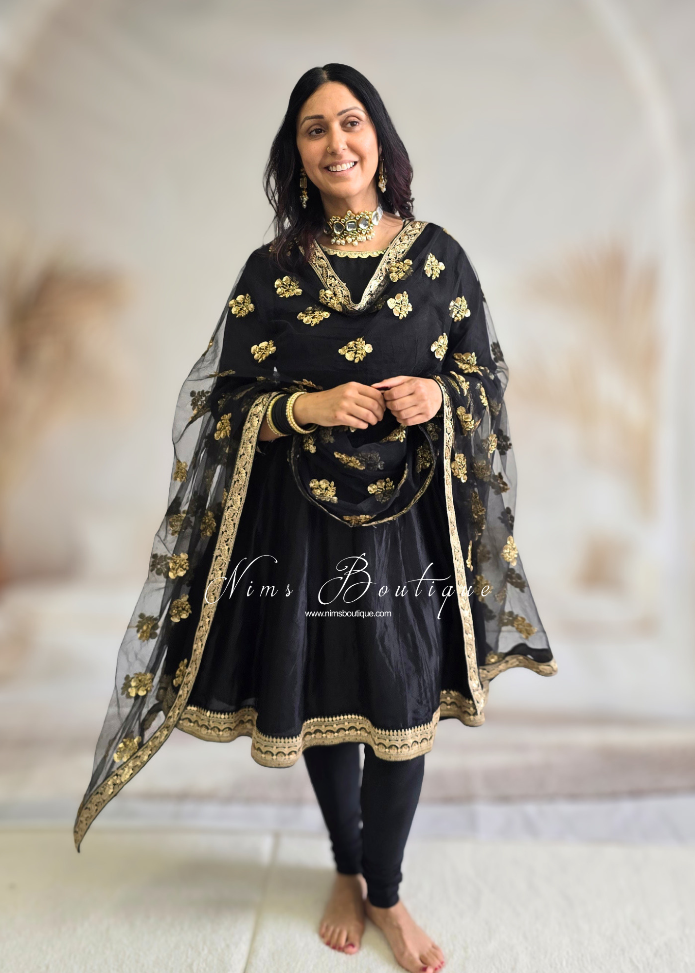 Rashmi Luxury Black Silk Anarkali Suit with Pajami (Sizes 4-14)