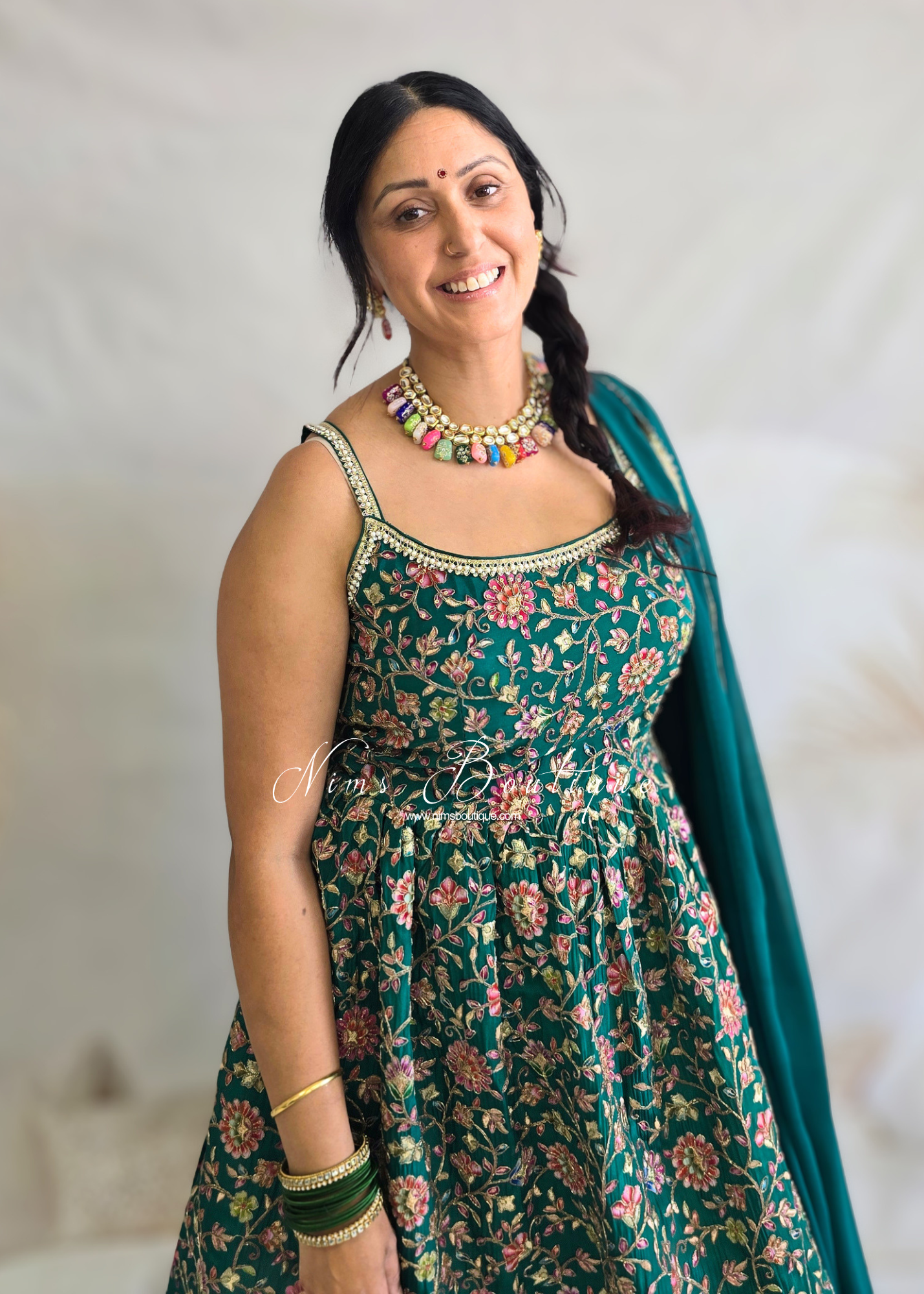 Deep Green Frock Thread Embroidered Gharara Suit (size 12)