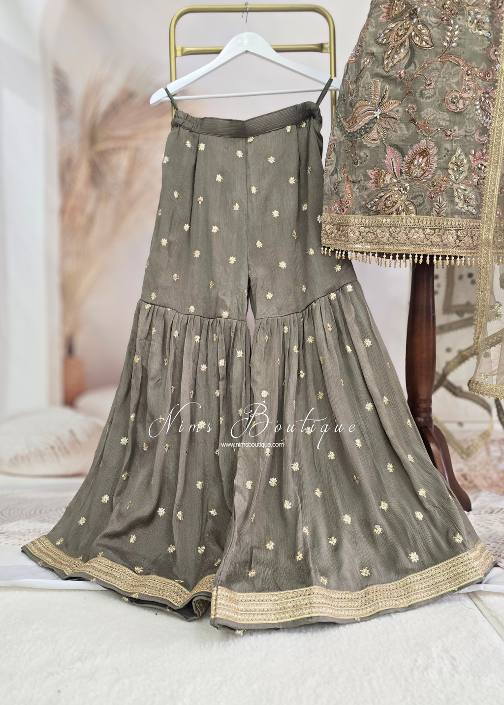Strap Embellished Gharara Suit (size 12)