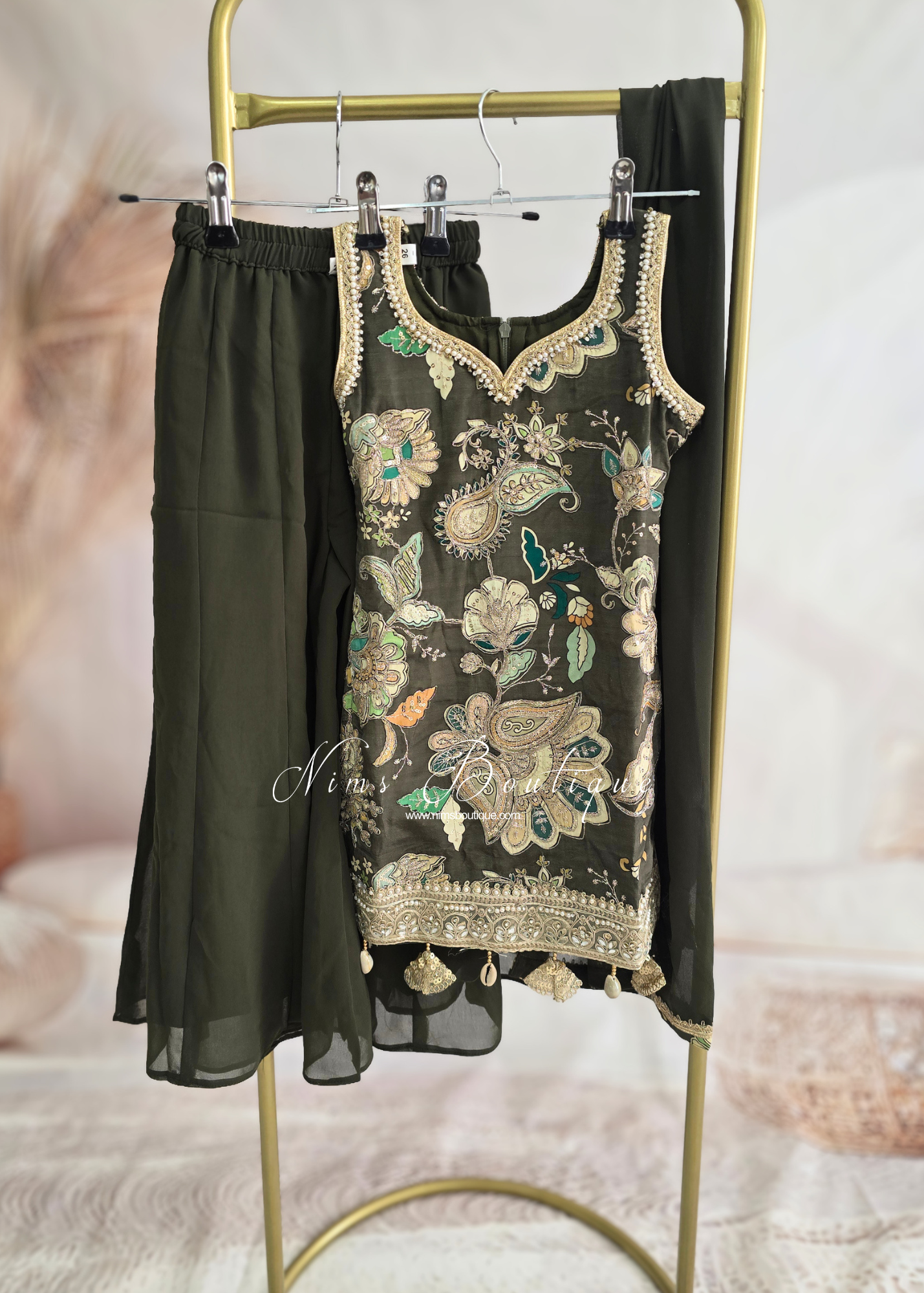 Kids Dark Green Floral Sharara Suit