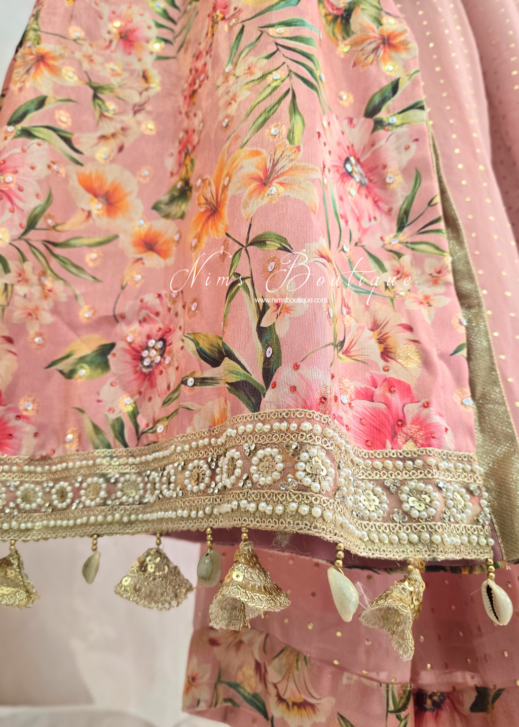 Pink Floral Sharara Suit (Size 10-12)