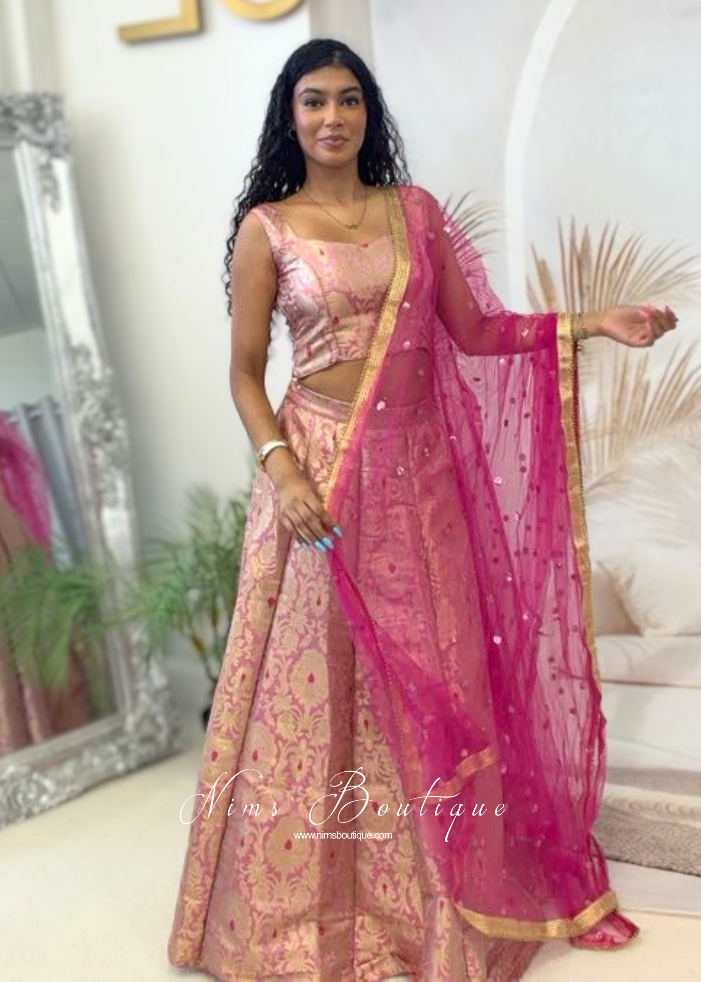 Pink Brocade Sleeveless Blouse (4-16)