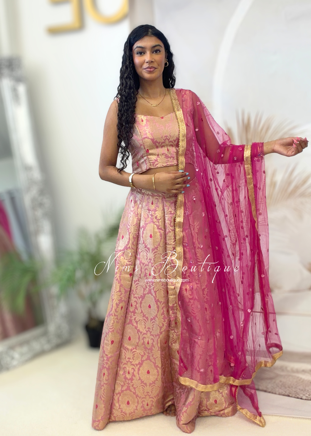 Pink Brocade Sleeveless Blouse (4-16)