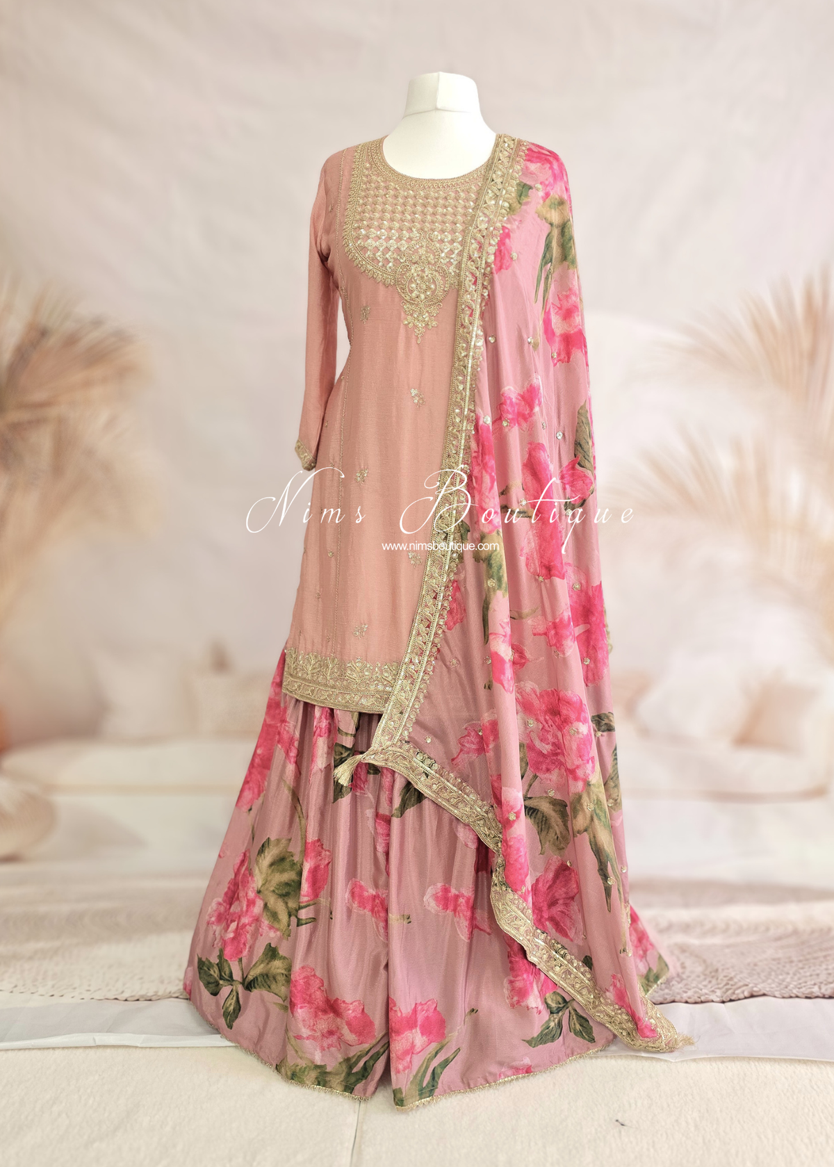 Peach Floral Sharara Suit (Size 12)